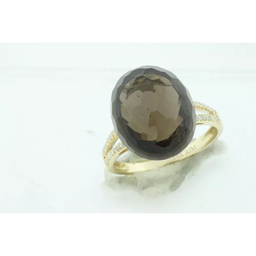 Royal 14K Yellow Gold Smoky Quartz & Diamond Ring - Captivating Elegance