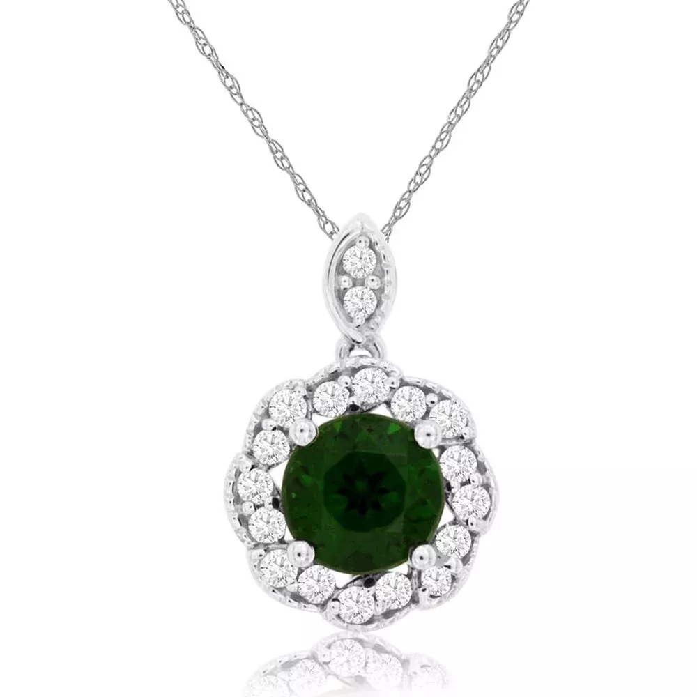 Royal Elegant 14K White Gold Russalite and Diamond Pendant
