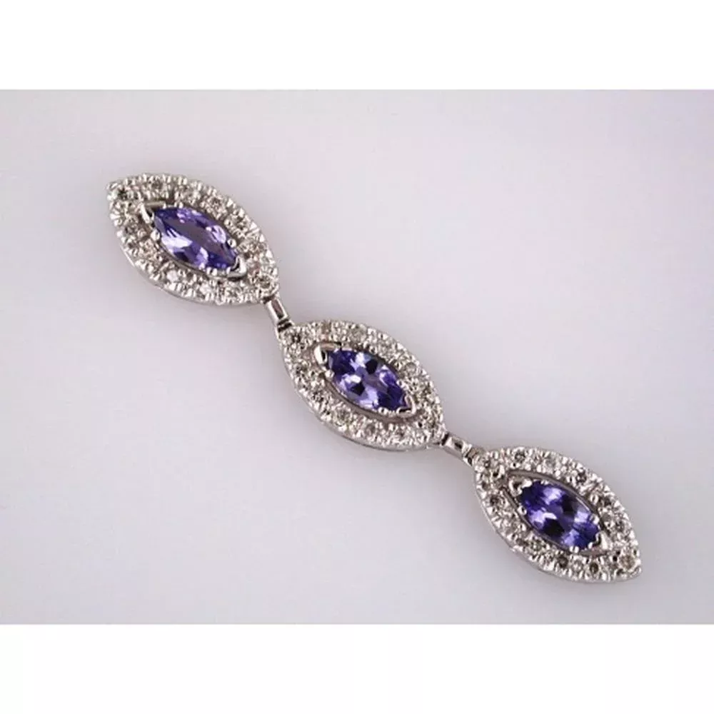Royal Elegant 14K White Gold Tanzanite & Diamond Marquise Pendant