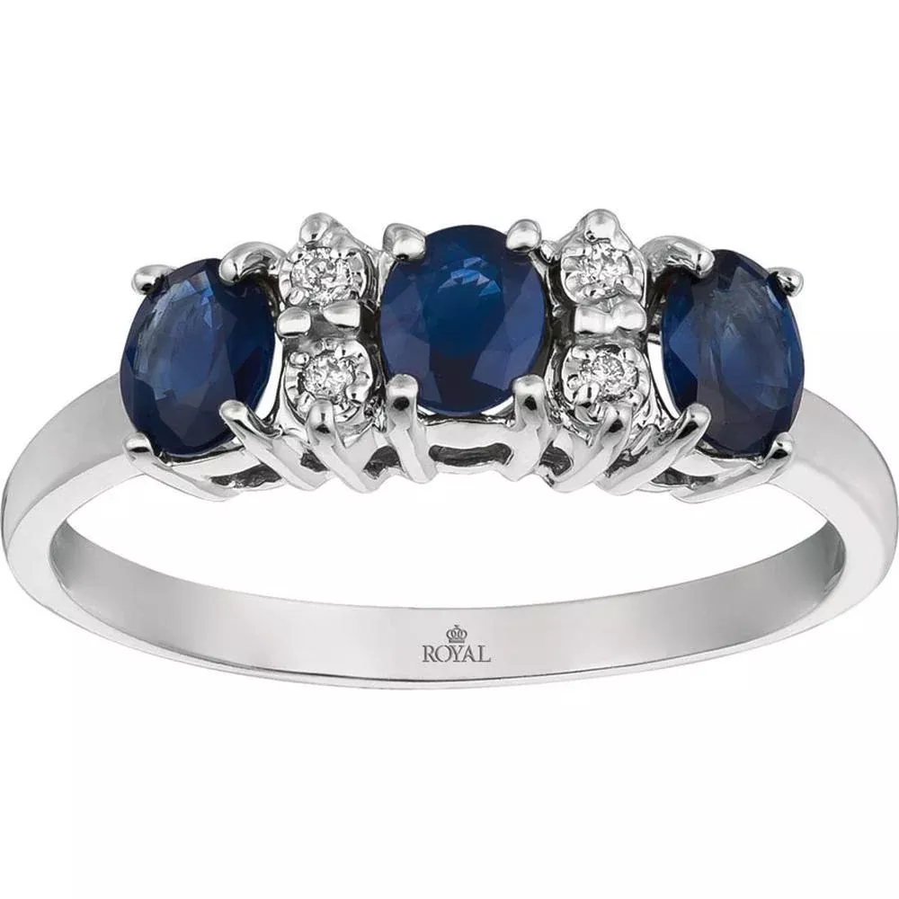 Royal Enchantment 14K White Gold Sapphire & Diamond Three Stone Ring