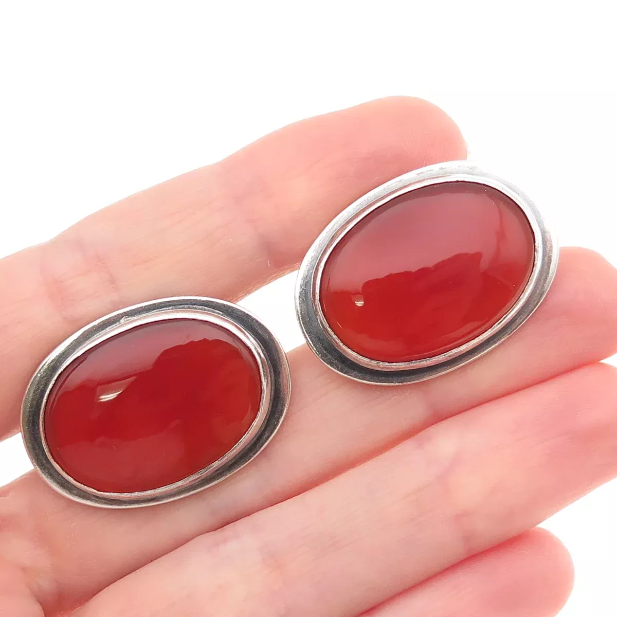 The Silversmith 925 Sterling Silver Vintage Real Carnelian Oxidized Cufflinks