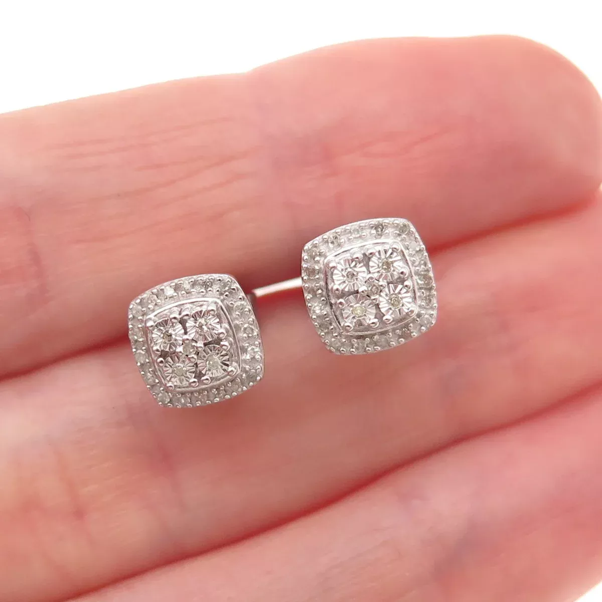 SK9 Allure Gems 925 Sterling Silver Real Round-Cut Diamond Stud Earrings