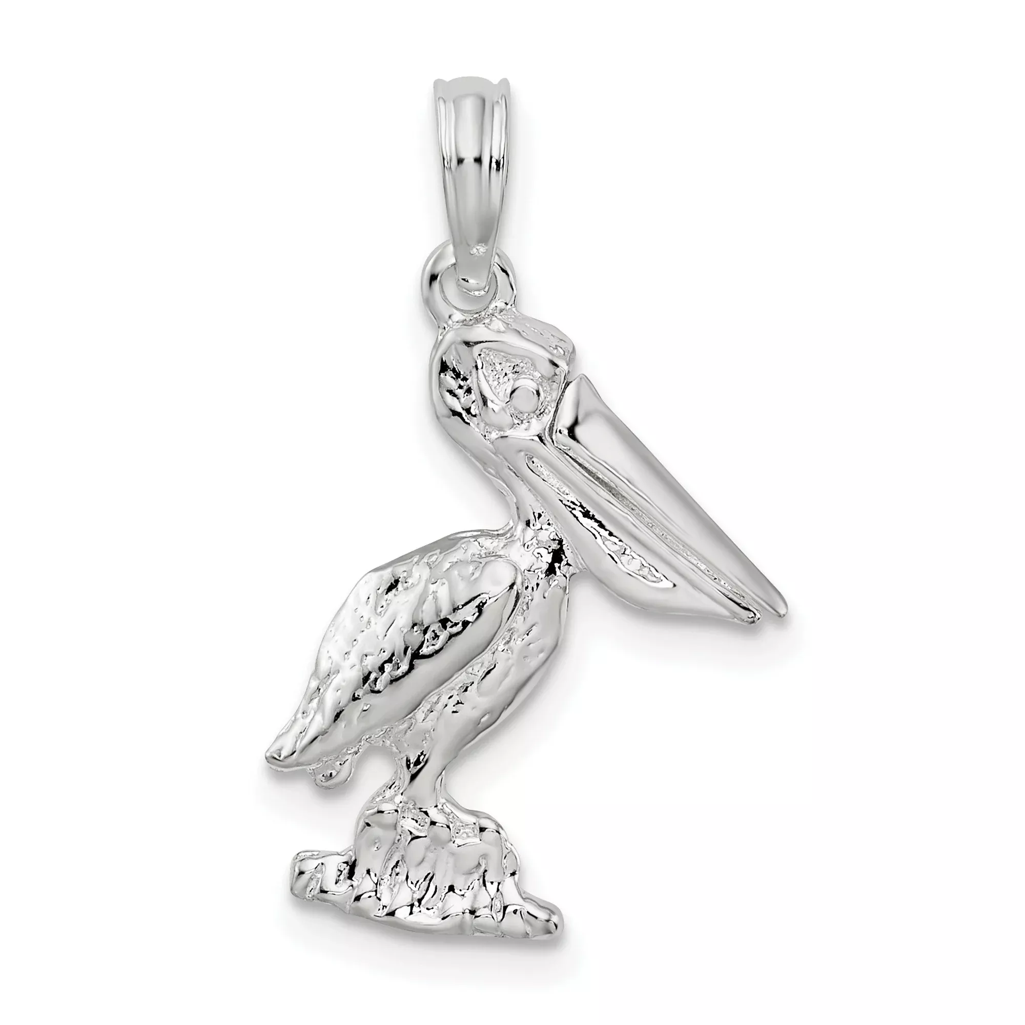 Small 3-D Standing Moveable Mouth Pelican Charm Pendant in Real 925 Sterling Silver