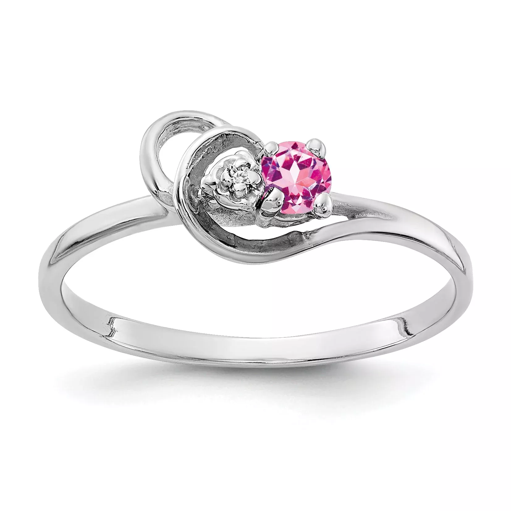 Solid 14k White Gold 3mm PinK Simulated Sapphire AAA CZ Ring