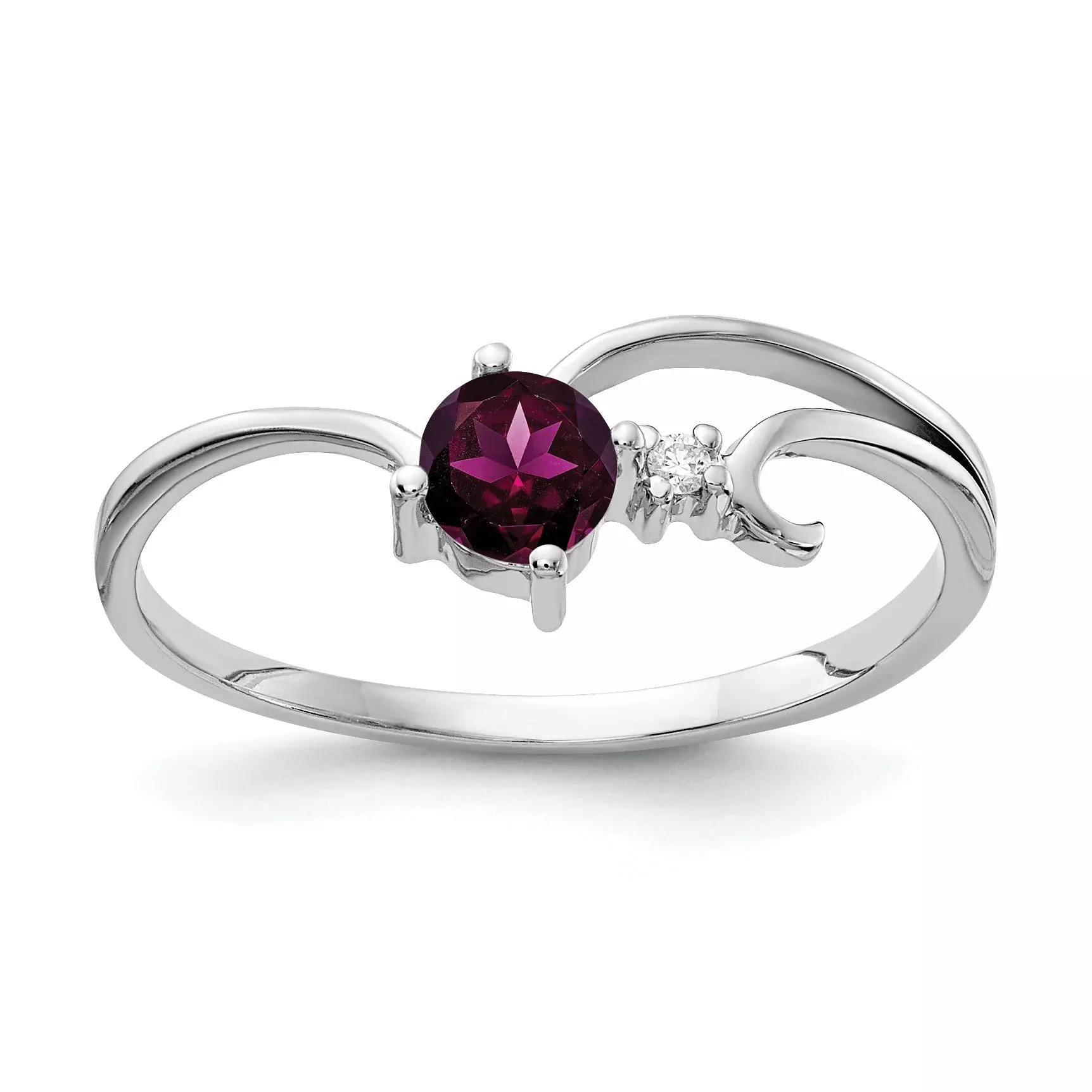 Solid 14k White Gold 4mm Rhodolite Simulated Garnet VS CZ Ring