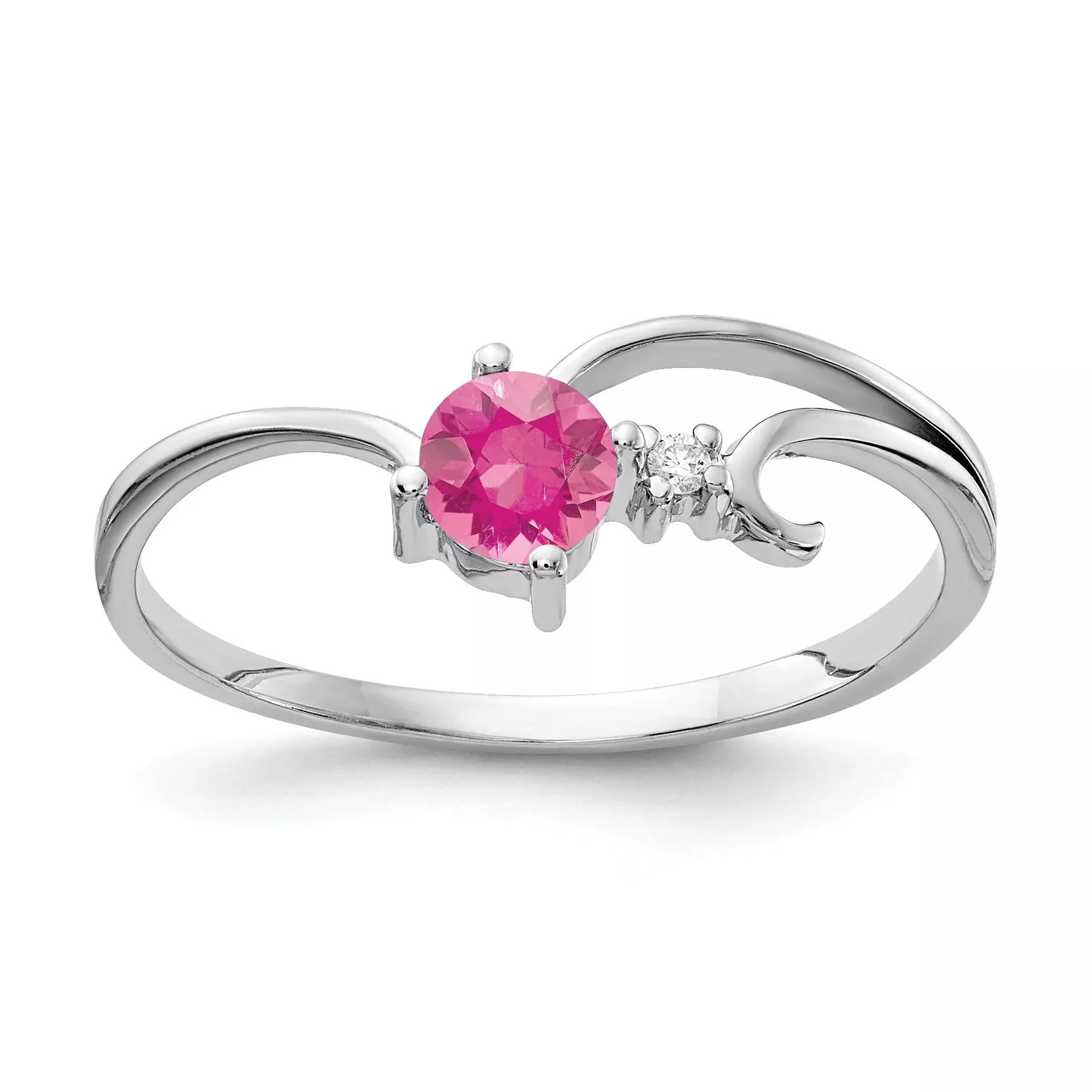 Solid 14k White Gold 4mm Simulated Pink Tourmaline A CZ Ring
