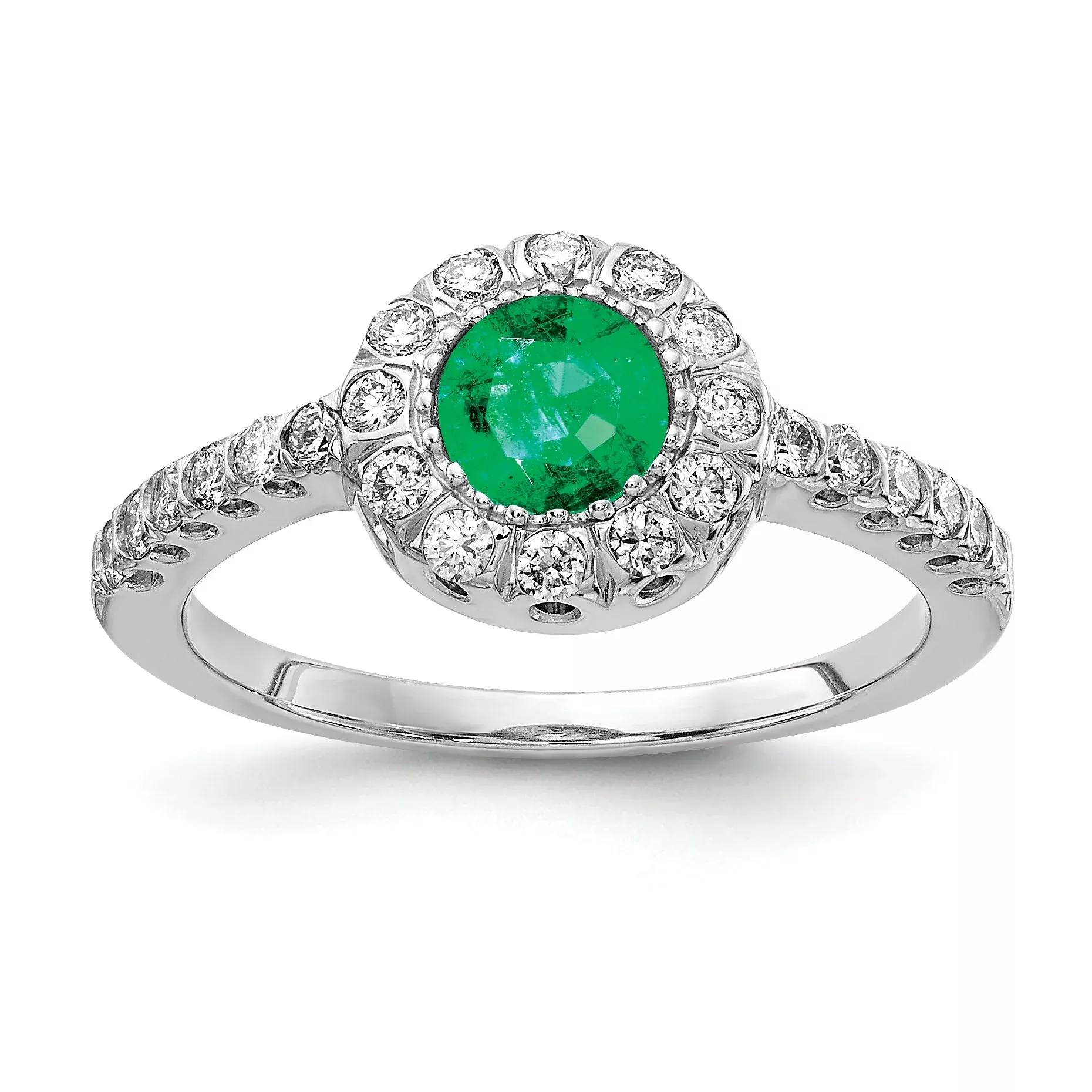 Solid 14k White Gold 5mm Simulated Emerald VS CZ Ring