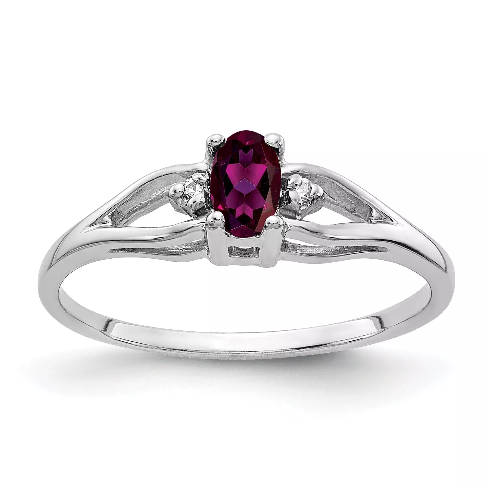 Solid 14k White Gold 5x3mm Oval Rhodolite Simulated Garnet AAA CZ Ring