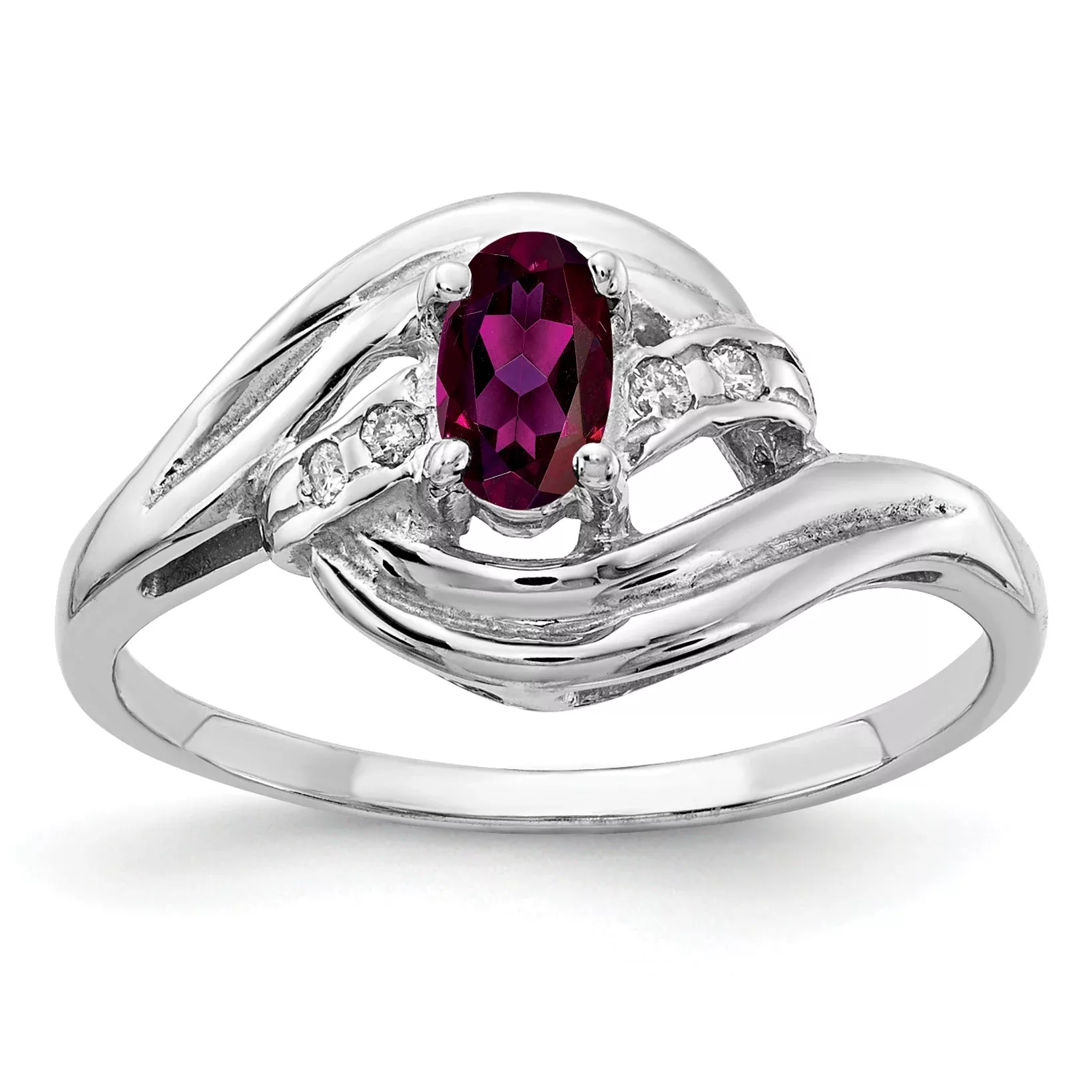 Solid 14k White Gold 5x3mm Oval Rhodolite Simulated Garnet A CZ Ring