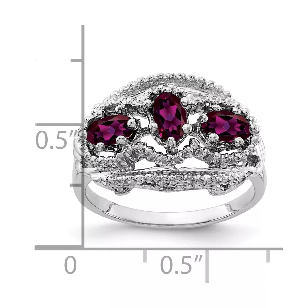 Solid 14k White Gold 5x3mm Oval Rhodolite Simulated Garnet Ring