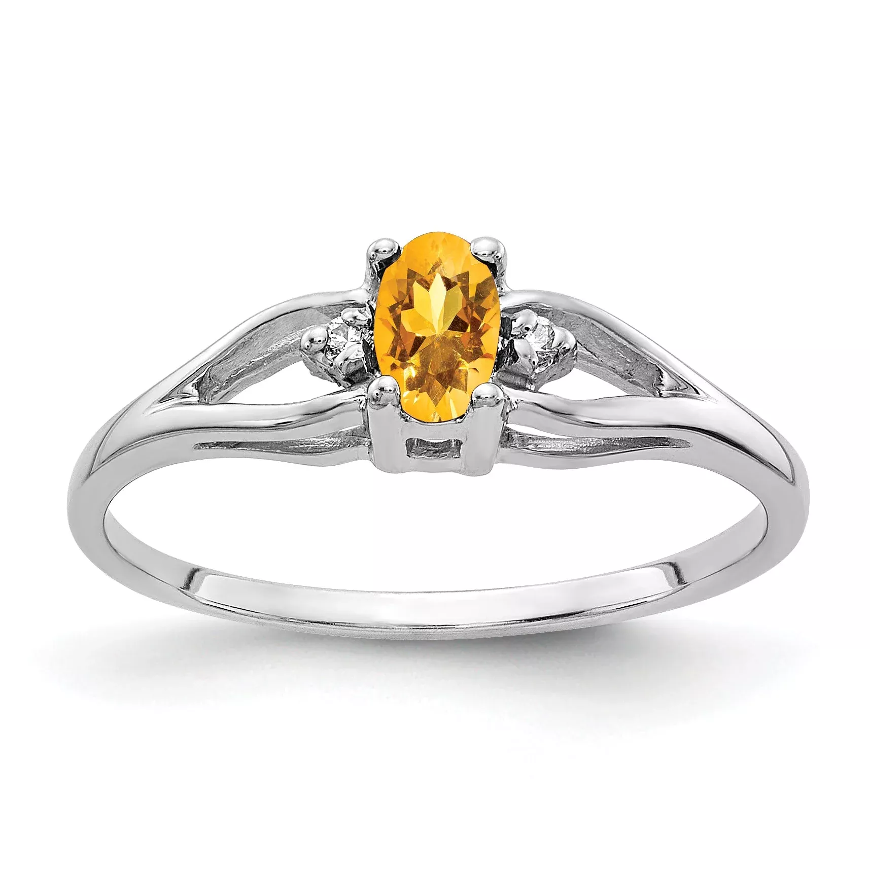 Solid 14k White Gold 5x3mm Oval Simulated Citrine AAA CZ Ring