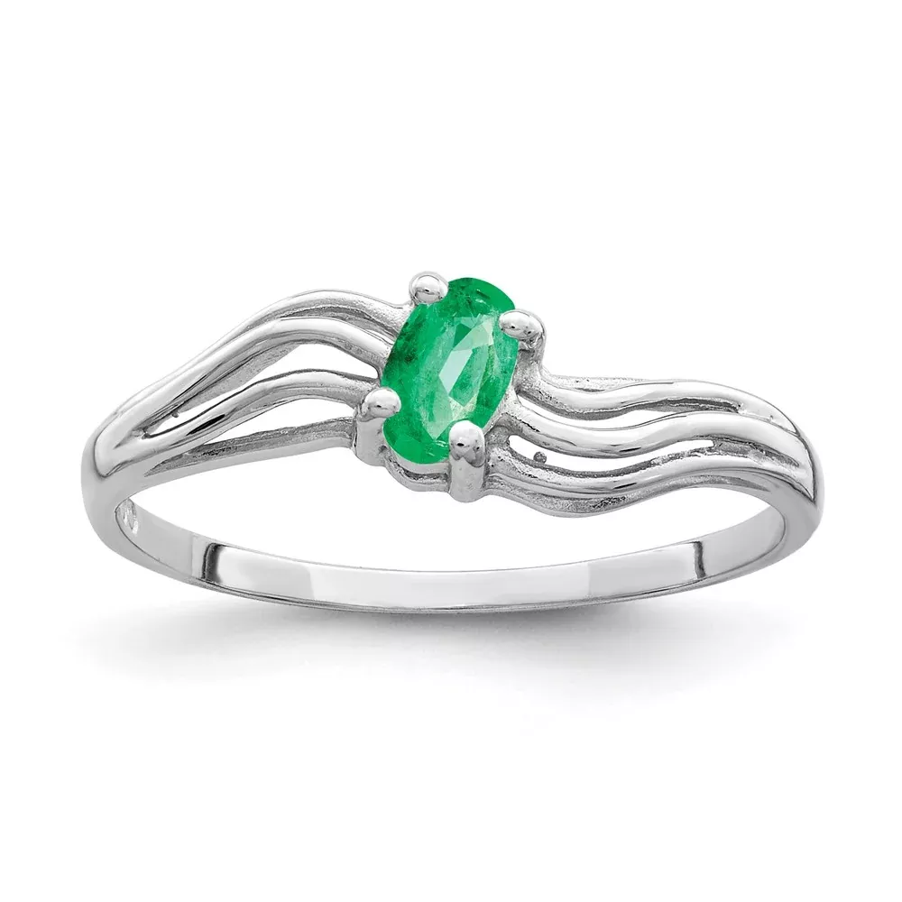 Solid 14k White Gold 5x3mm Oval Simulated Emerald Ring