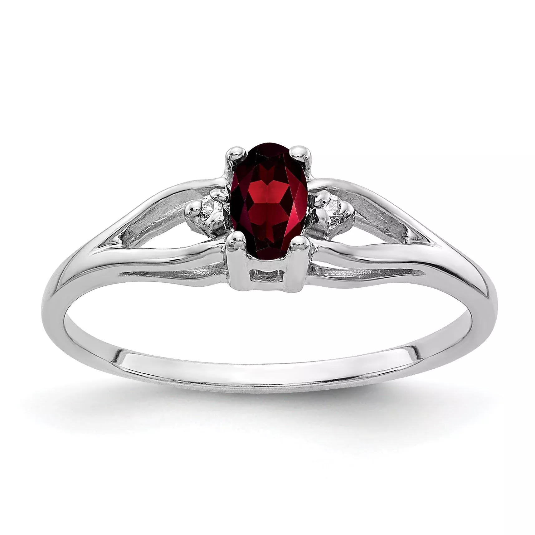 Solid 14k White Gold 5x3mm Oval Simulated Garnet AA CZ Ring
