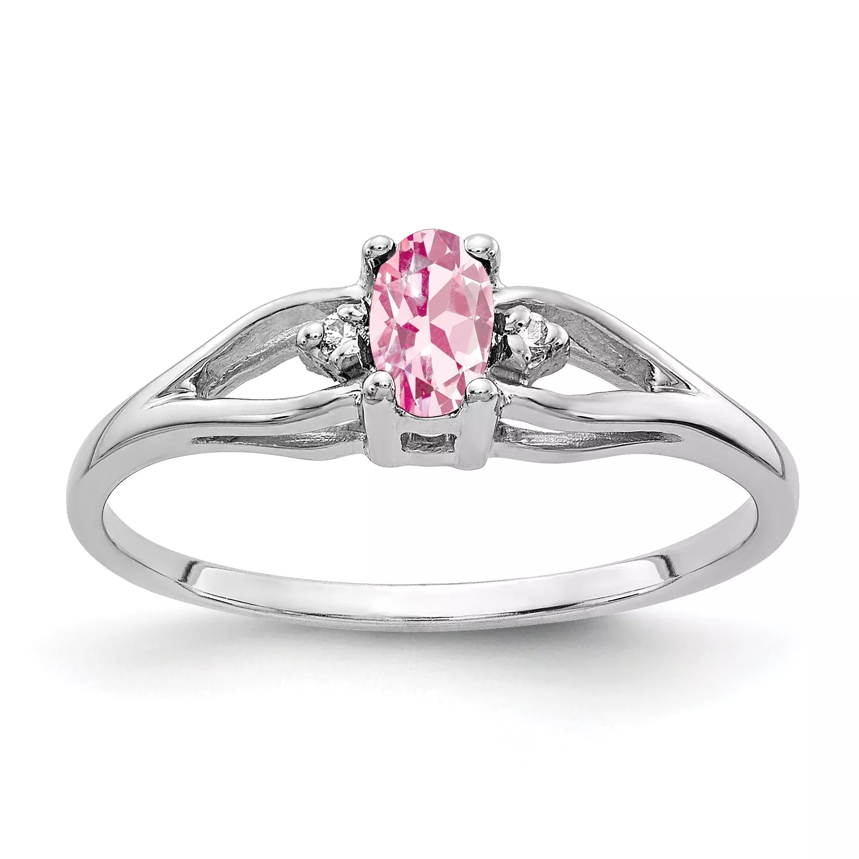 Solid 14k White Gold 5x3mm Oval Simulated Pink Tourmaline A CZ Ring