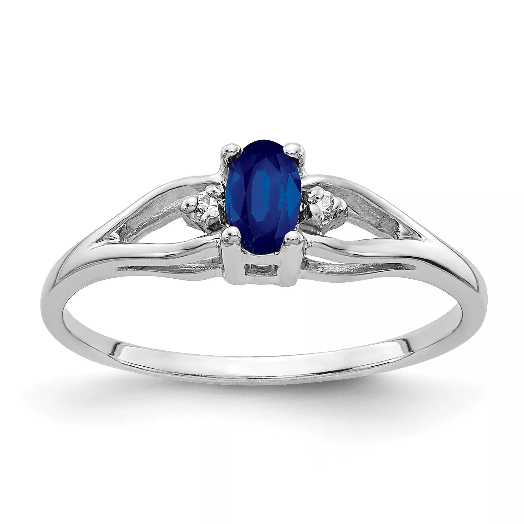 Solid 14k White Gold 5x3mm Oval Simulated Sapphire AAA CZ Ring