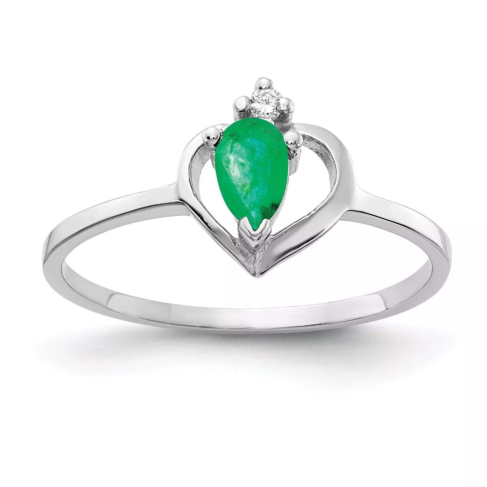 Solid 14k White Gold 5x3mm Pear Simulated Emerald VS CZ Ring