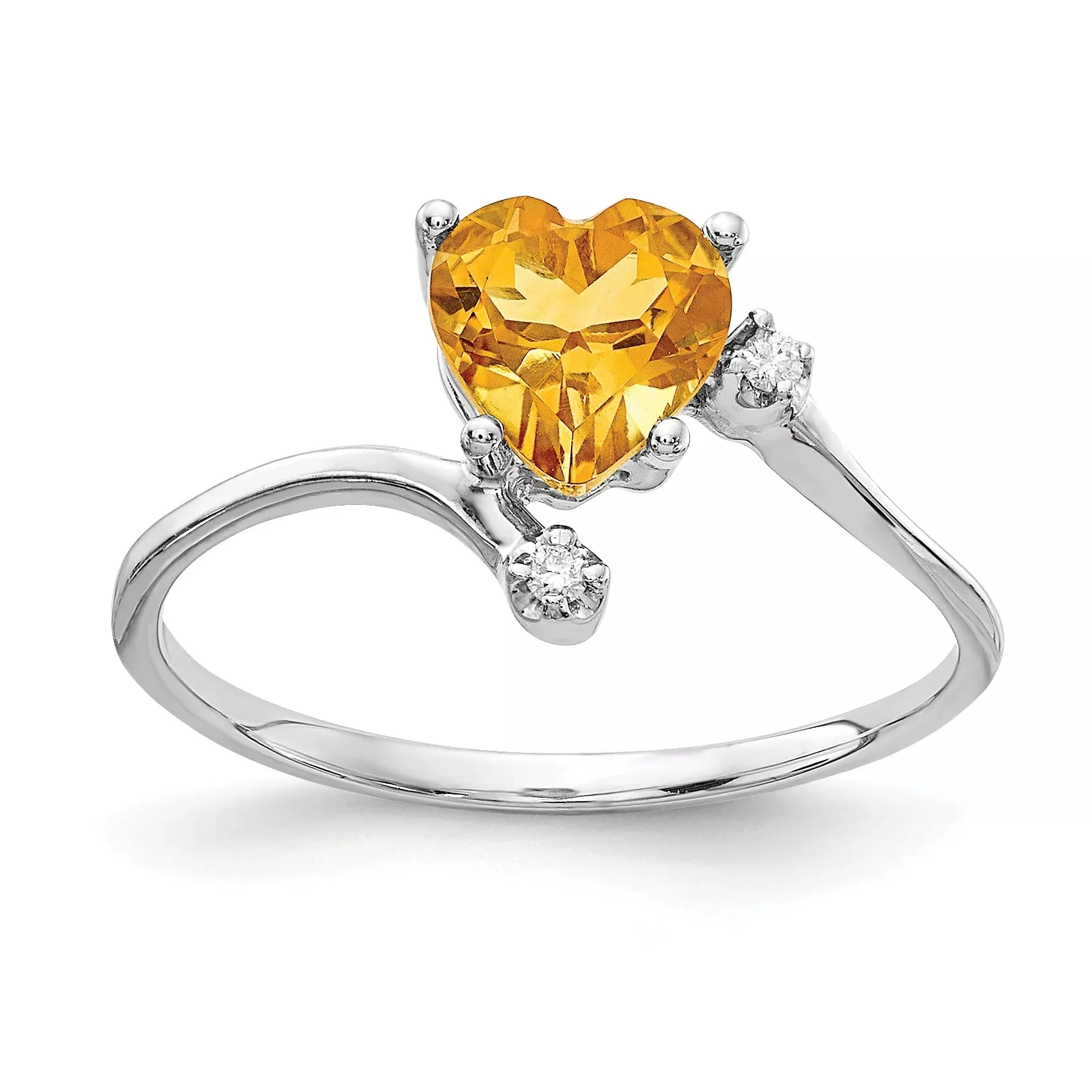 Solid 14k White Gold 6mm Heart Simulated Citrine VS CZ Ring