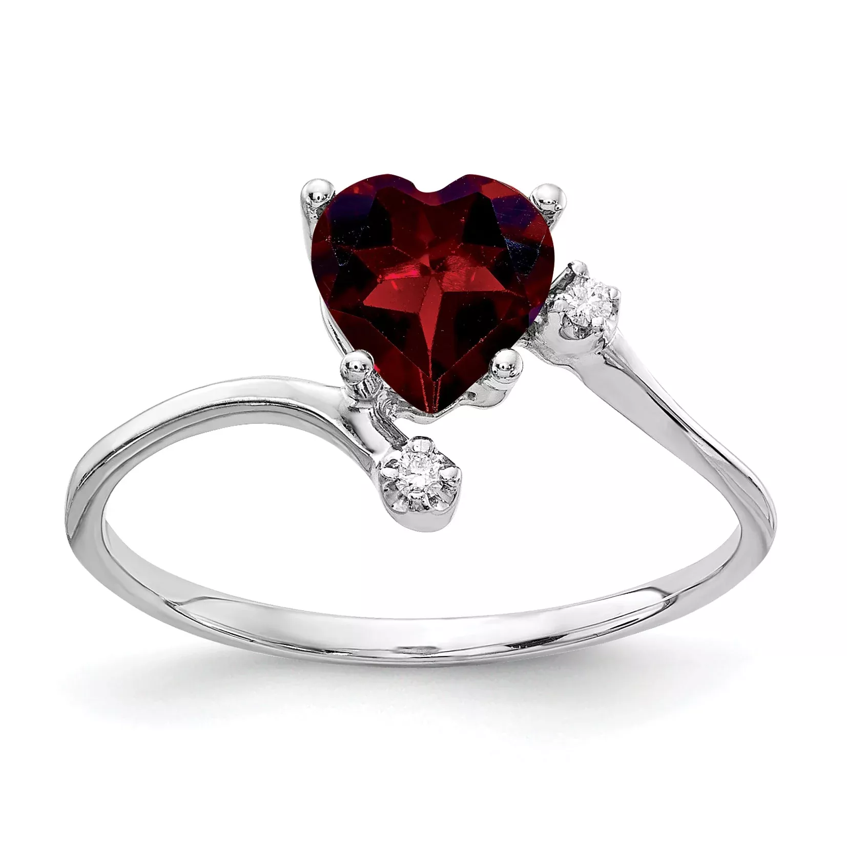 Solid 14k White Gold 6mm Heart Simulated Garnet AA CZ Ring