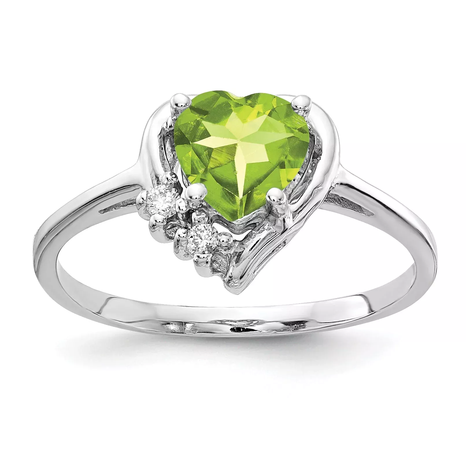 Solid 14k White Gold 6mm Heart Simulated Peridot AA CZ Ring