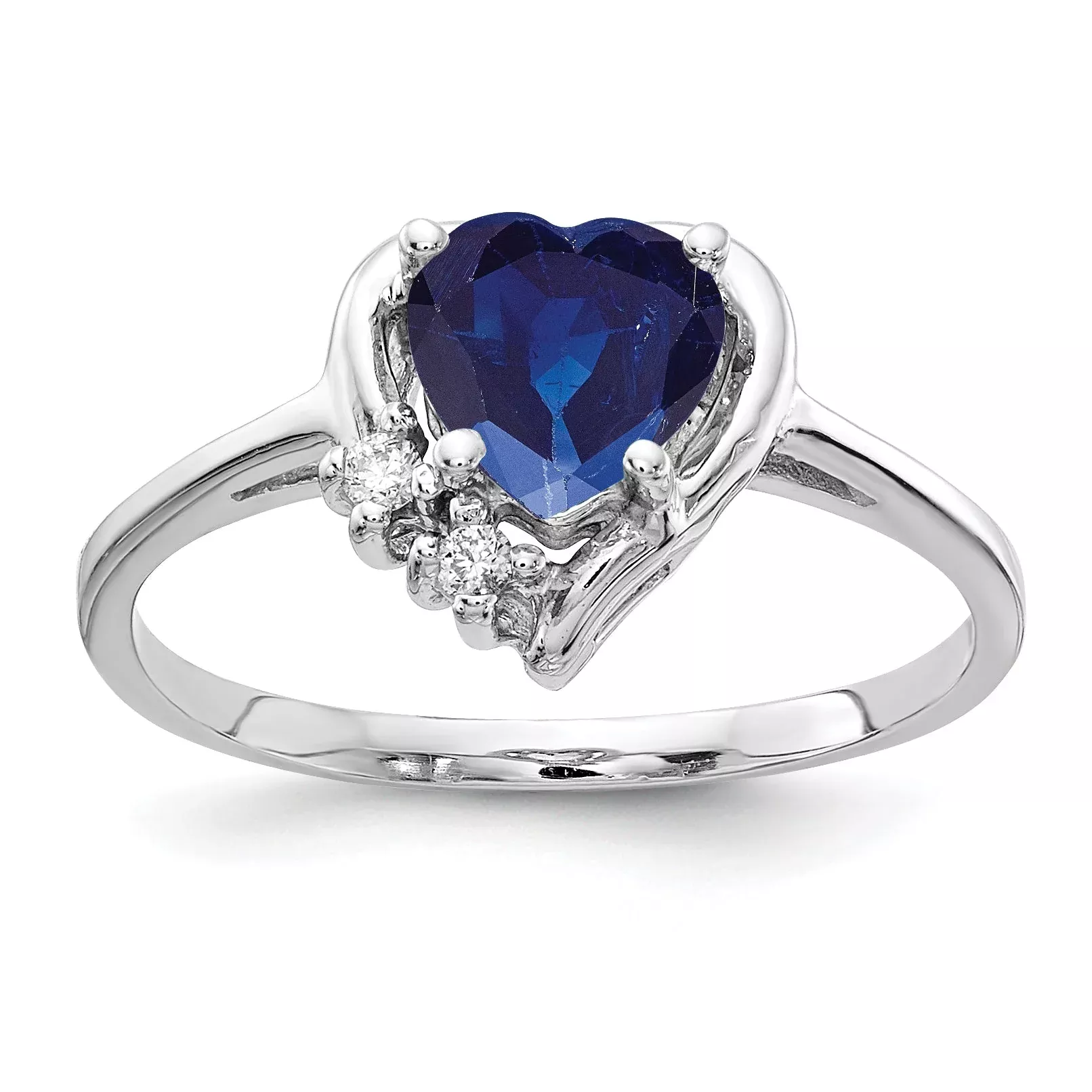 Solid 14k White Gold 6mm Heart Simulated Sapphire AAA CZ Ring