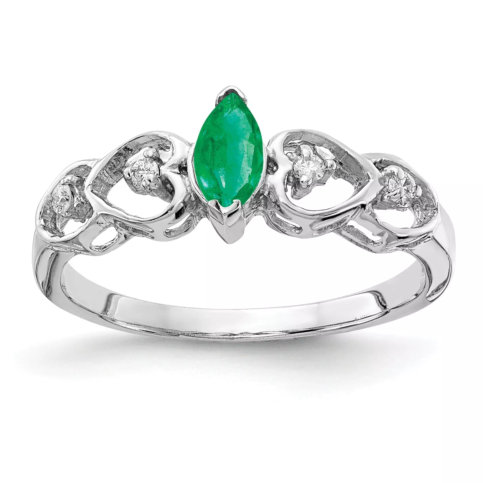 Solid 14k White Gold 6x3mm Marquise Simulated Emerald VS CZ Ring