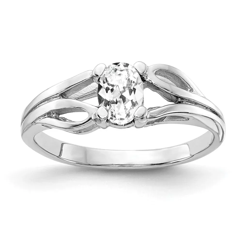 Solid 14k White Gold 6x4mm Oval Cubic Zirconia Ring