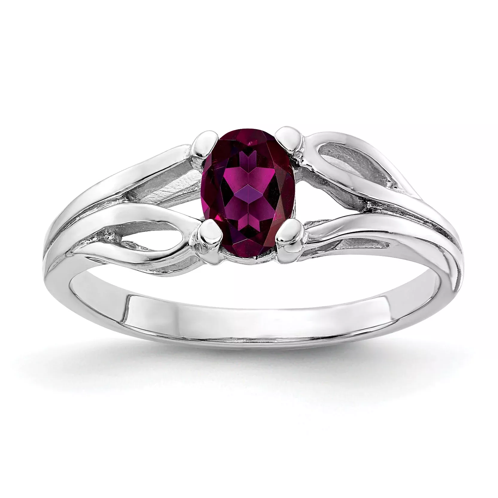 Solid 14k White Gold 6x4mm Oval Rhodolite Simulated Garnet Ring
