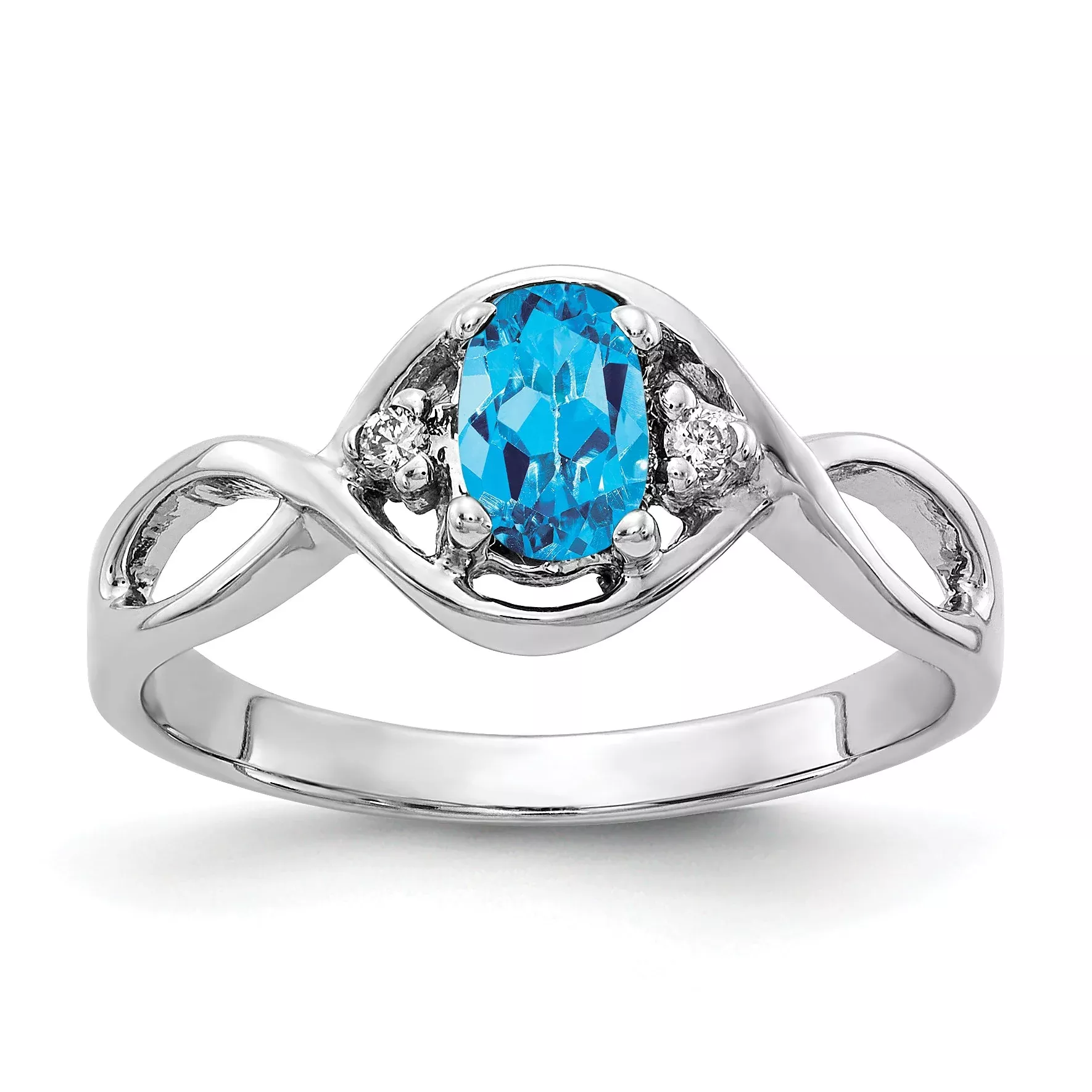Solid 14k White Gold 6x4mm Oval Simulated Blue Topaz AAA CZ Ring