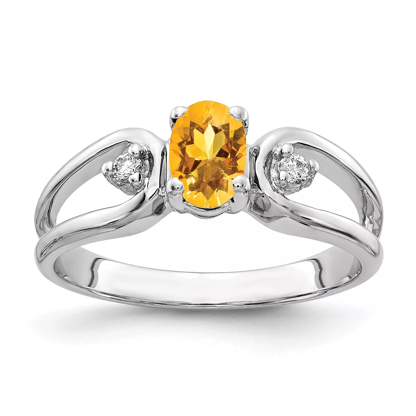 Solid 14k White Gold 6x4mm Oval Simulated Citrine ChecKer VS CZ Ring