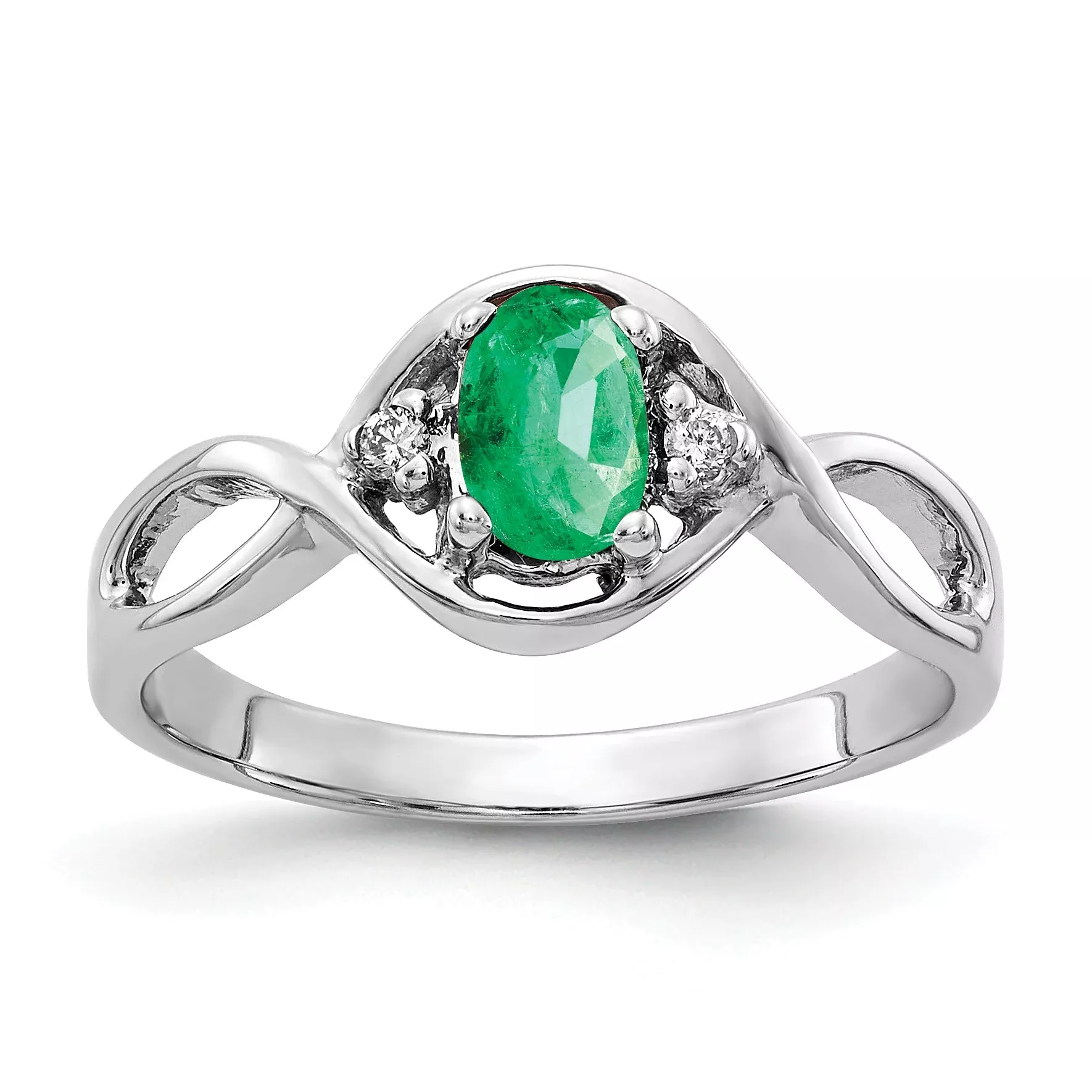 Solid 14k White Gold 6x4mm Oval Simulated Emerald VS CZ Ring