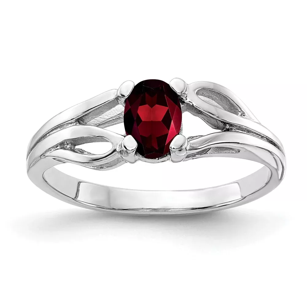 Solid 14k White Gold 6x4mm Oval Simulated Garnet Ring
