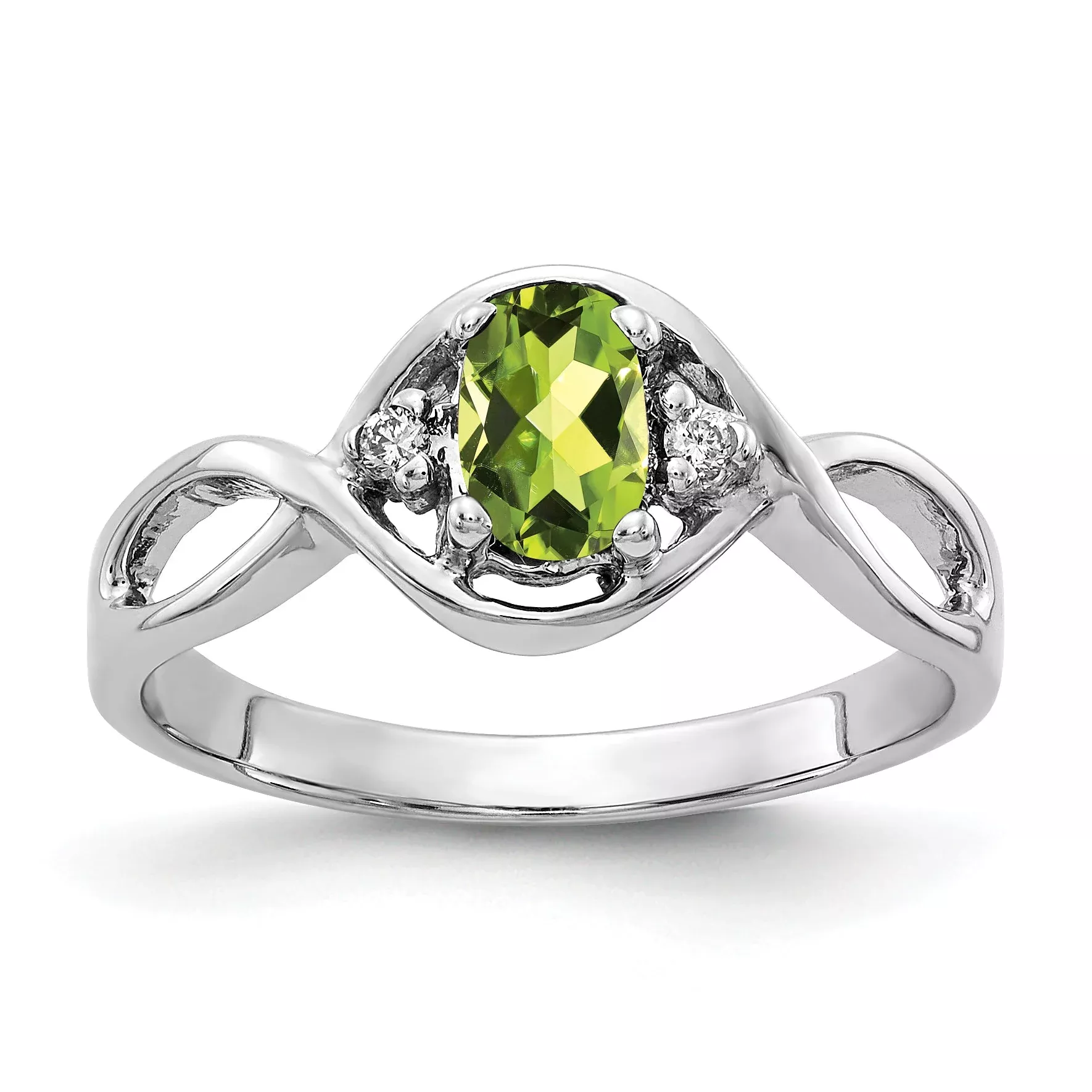Solid 14k White Gold 6x4mm Oval Simulated Peridot AAA CZ Ring