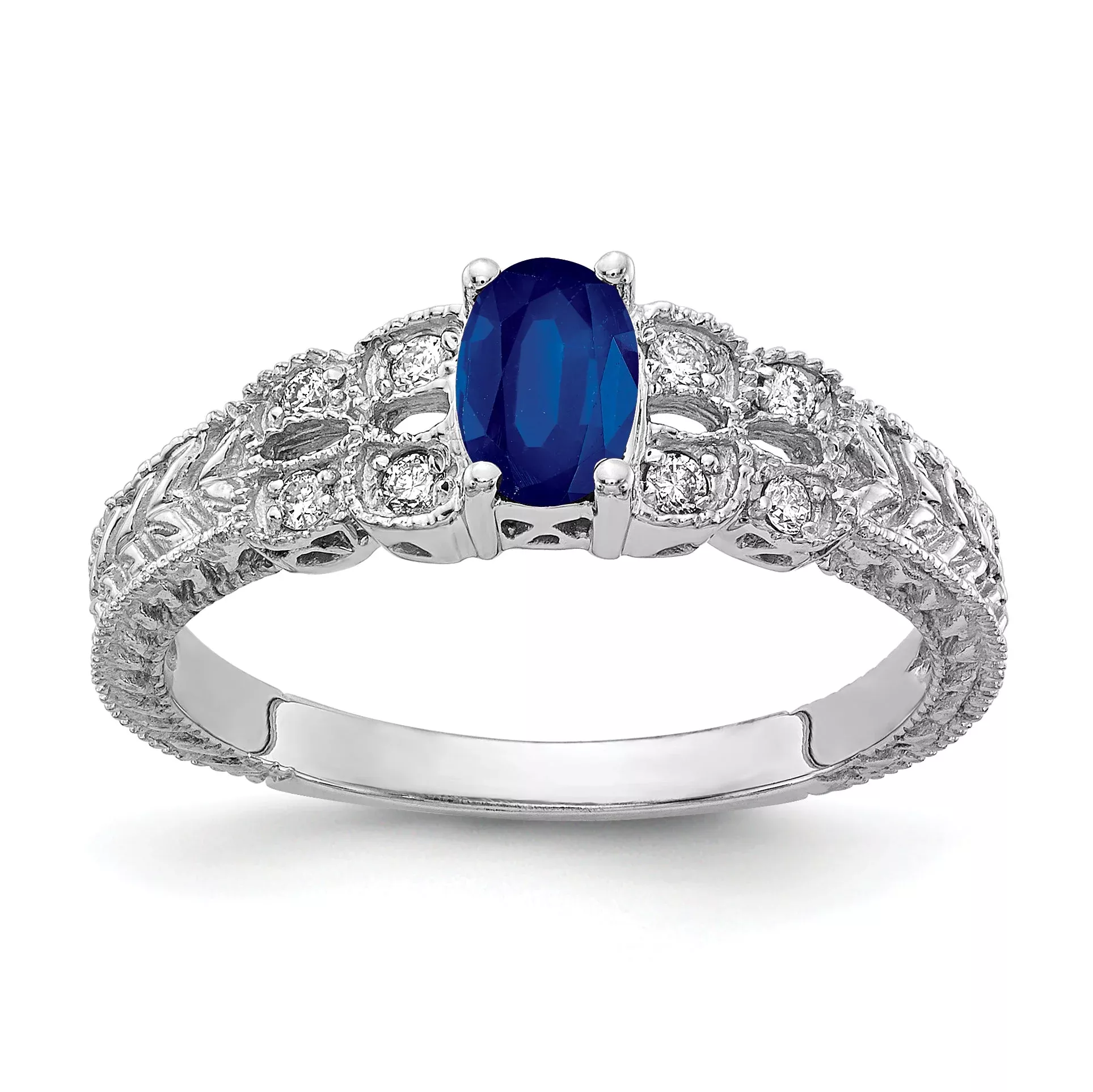Solid 14k White Gold 6x4mm Oval Simulated Sapphire AAA CZ Ring