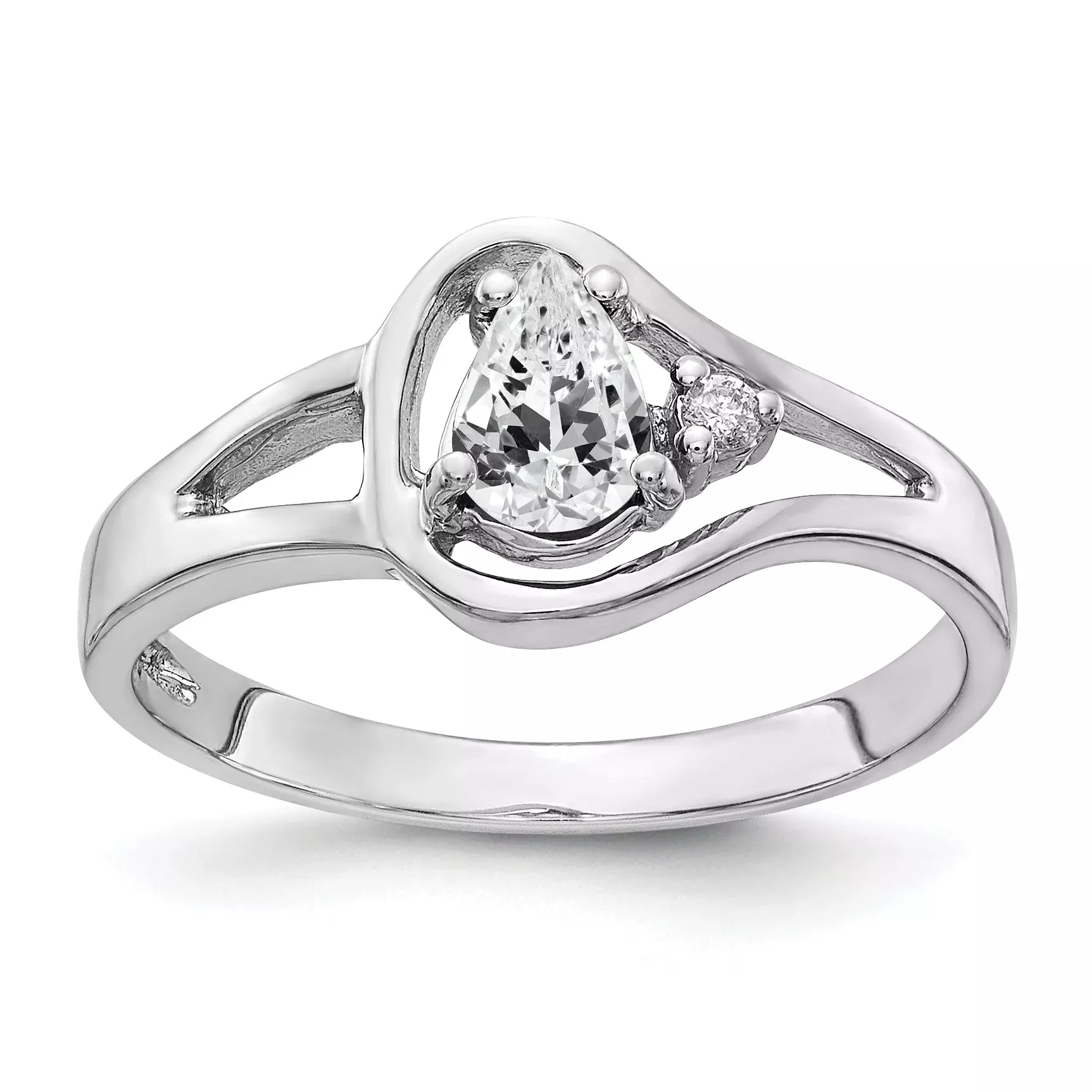 Solid 14k White Gold 6x4mm Pear Cubic Zirconia AAA Simulated CZ Ring