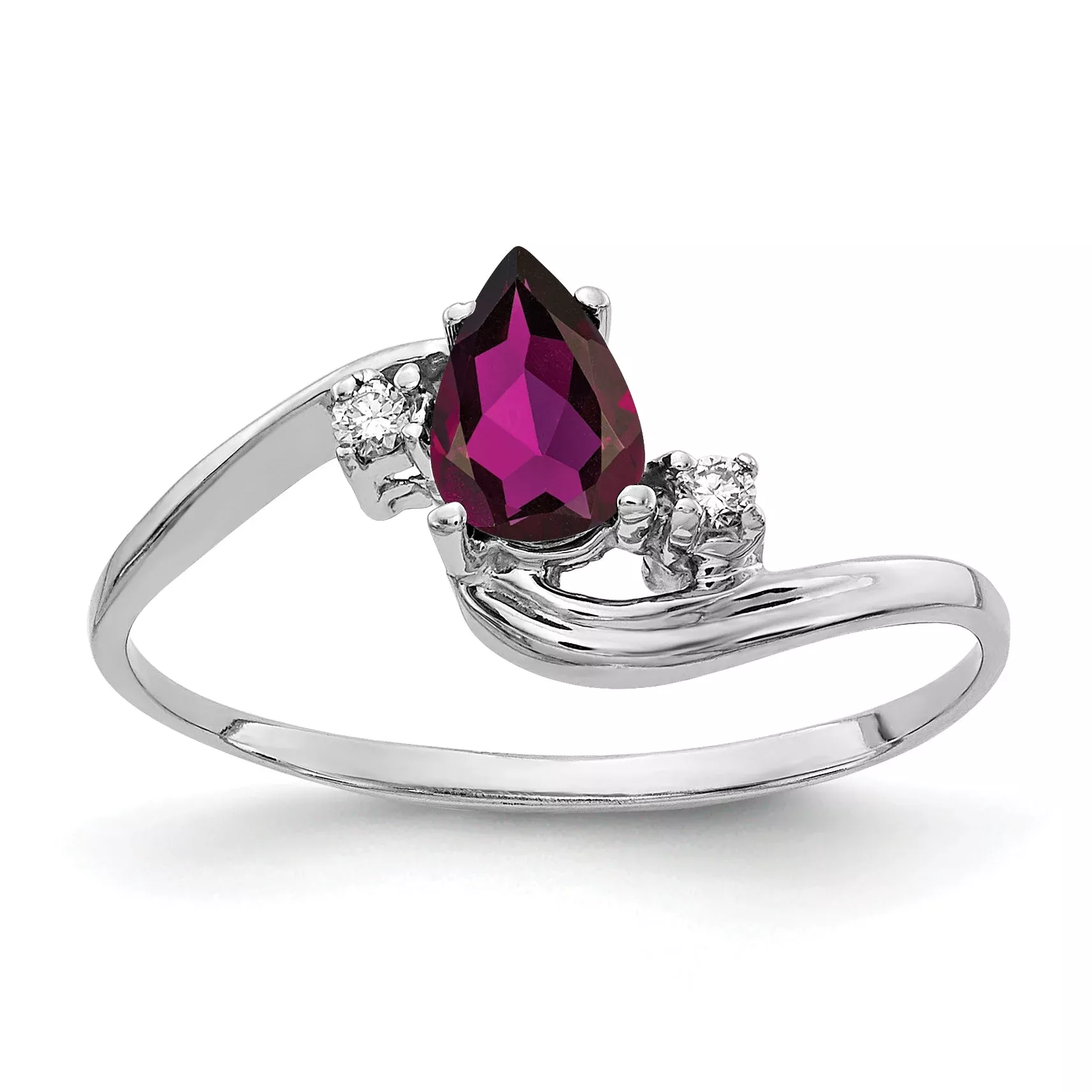 Solid 14k White Gold 6x4mm Pear Rhodolite Simulated Garnet AAA CZ Ring