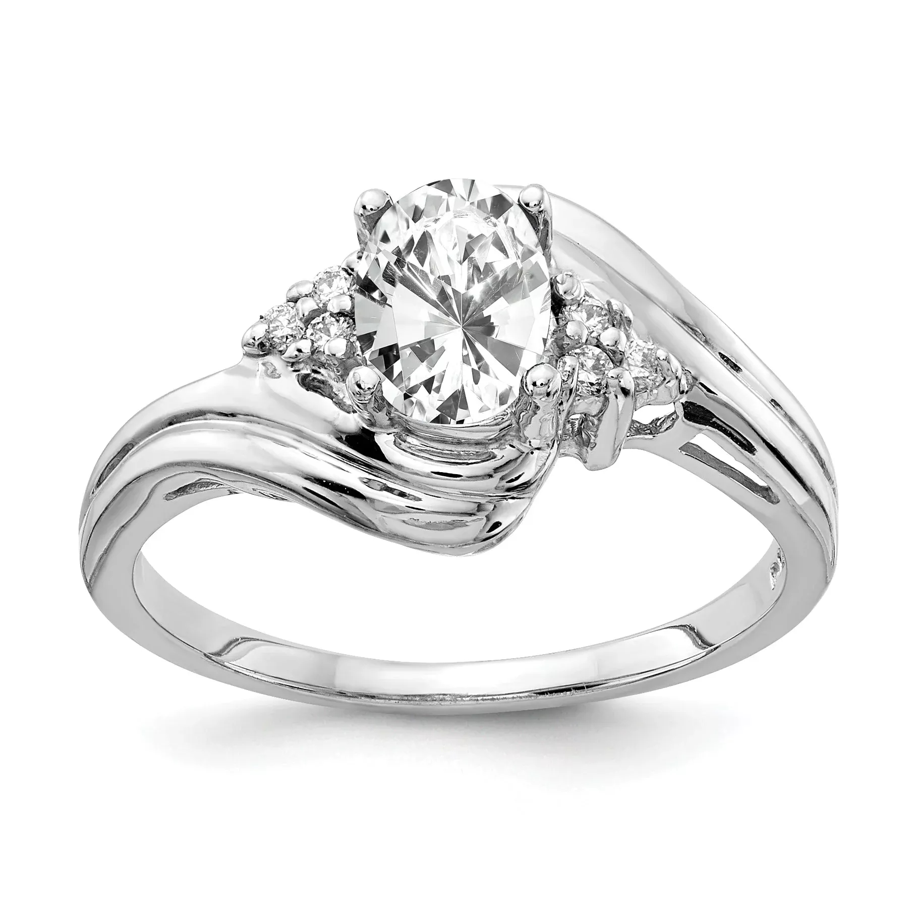 Solid 14k White Gold 7x5mm Oval Cubic Zirconia VS Simulated CZ Ring