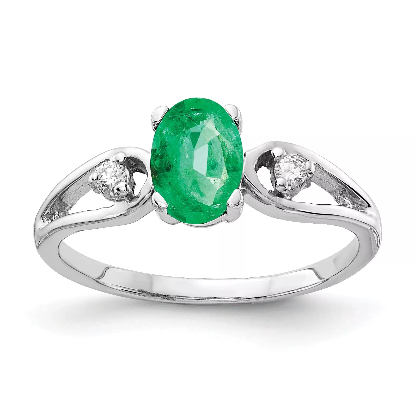 Solid 14k White Gold 7x5mm Oval Simulated Emerald AAA CZ Ring