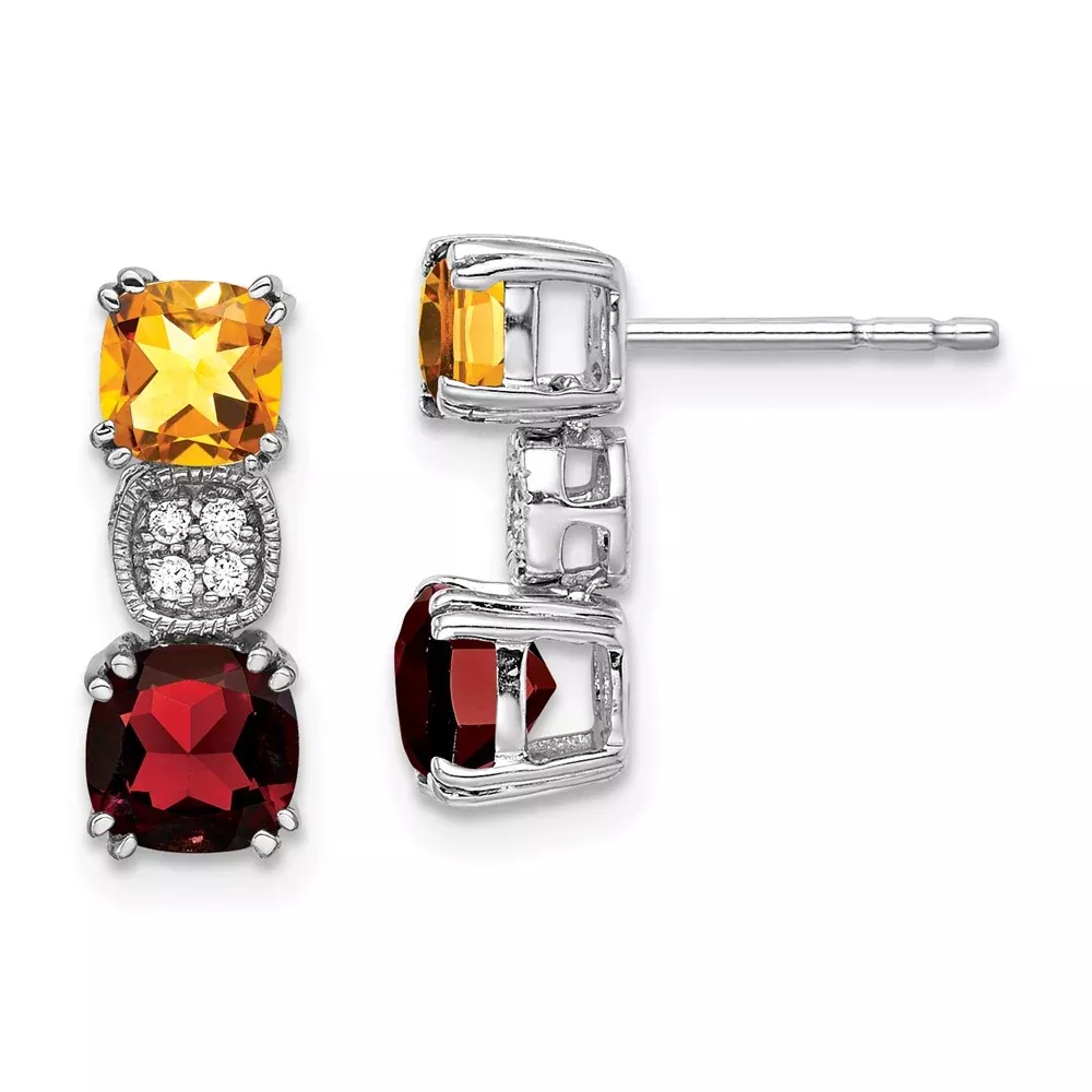 Solid 14k White Gold Simulated Citrine Simulated /Simulated Garnet CZ Earrings