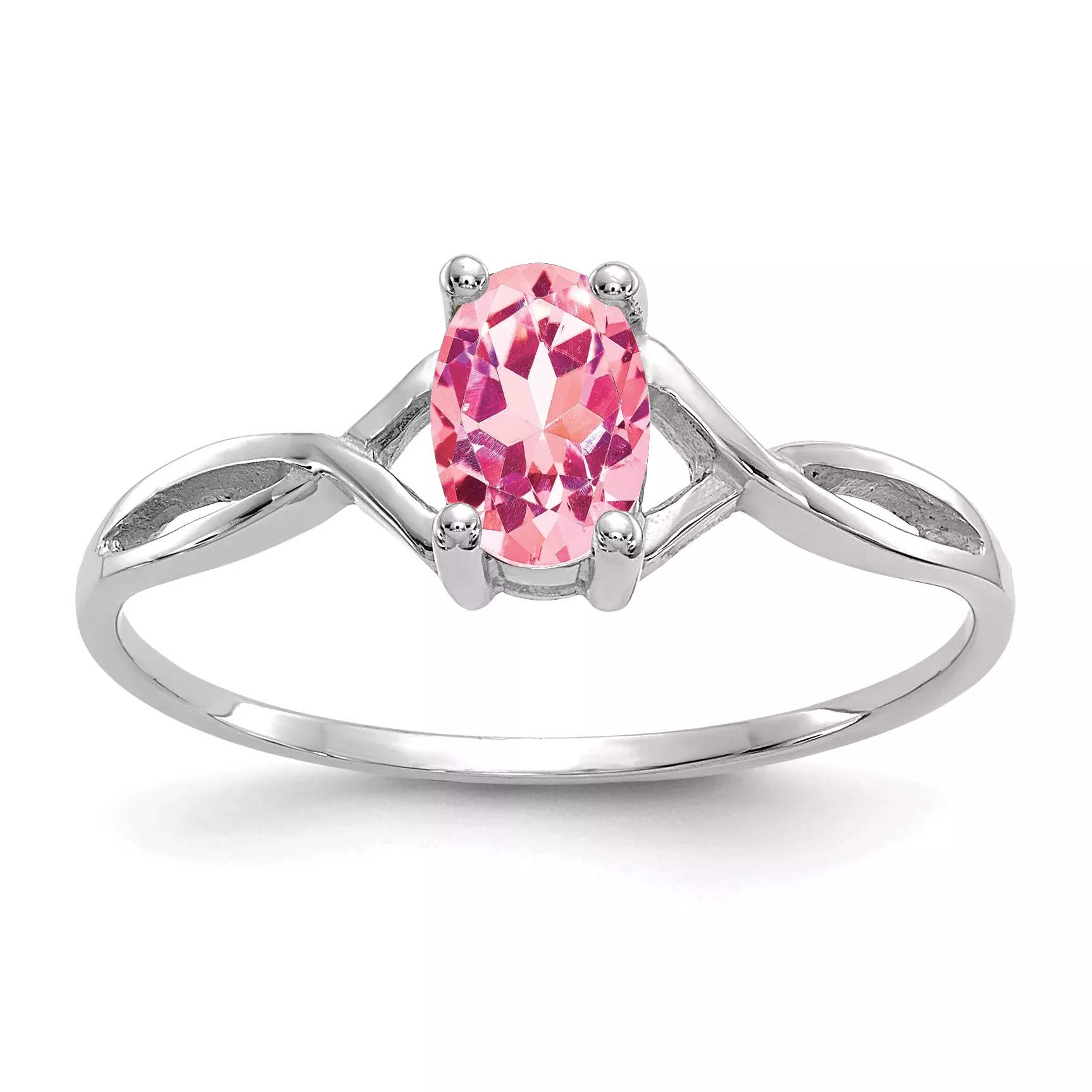 Solid 14k White Gold Simulated Pink Tourmaline Birthstone Ring