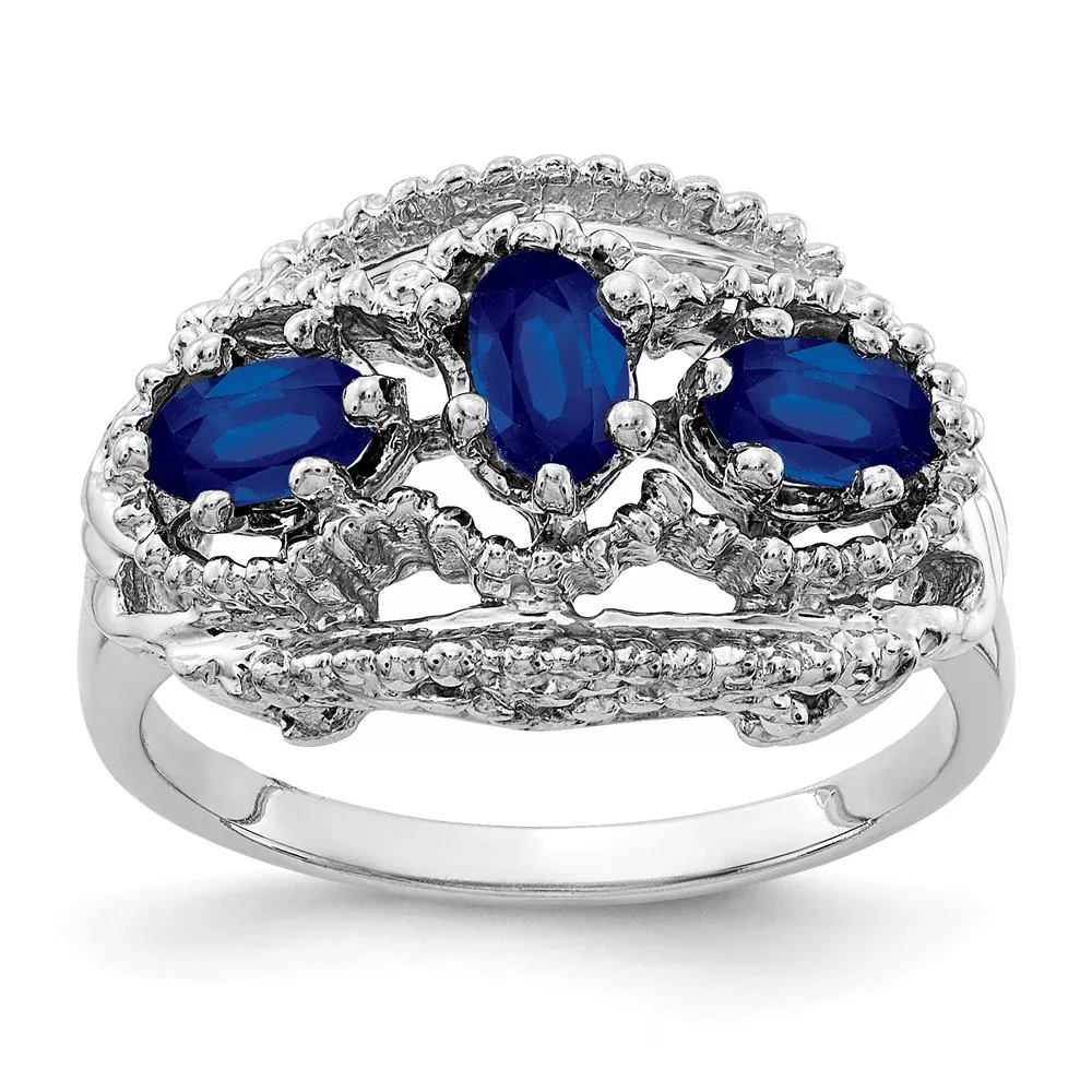 Solid 14k White Gold Simulated Sapphire Ring