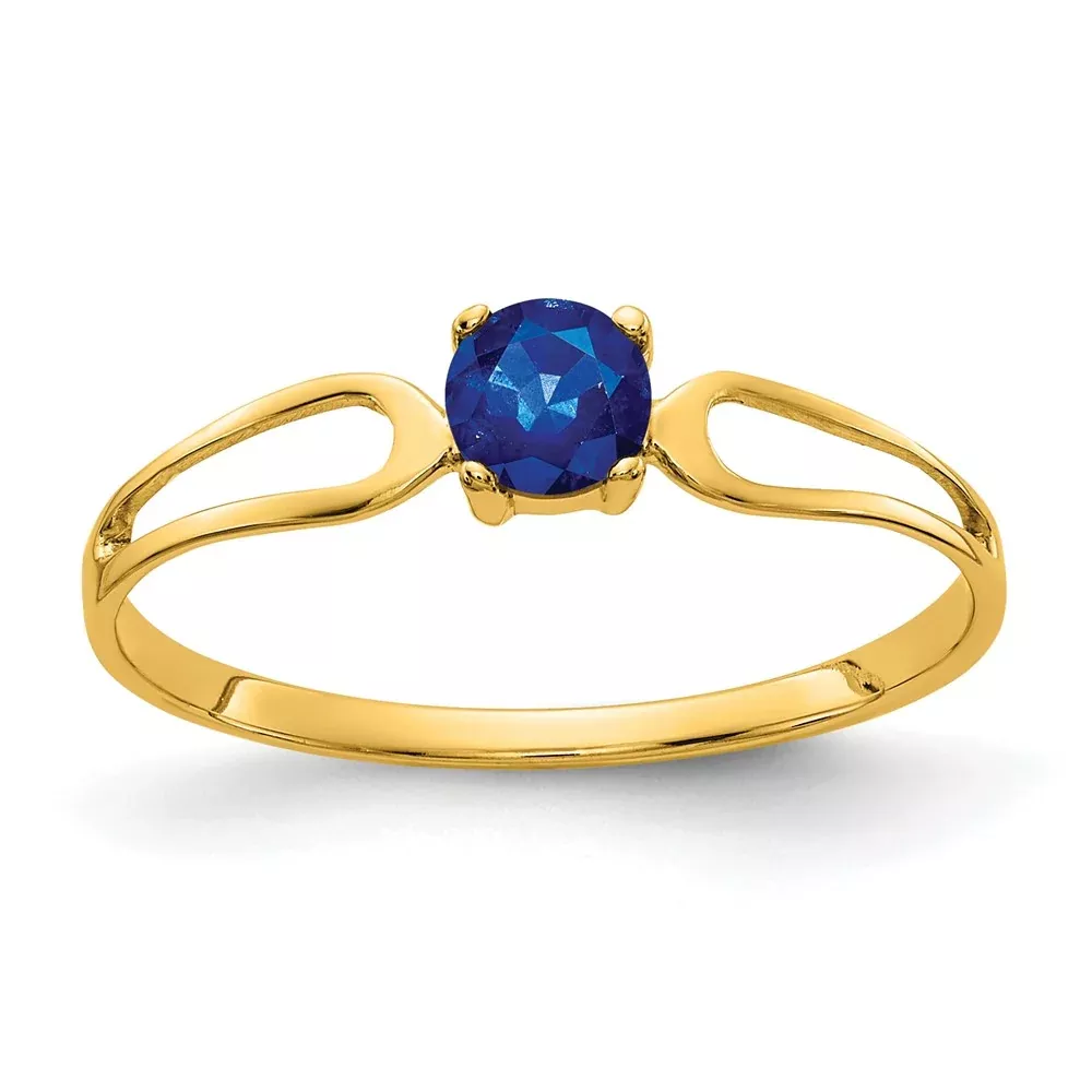 Solid 14k Yellow Gold 4mm Simulated Sapphire Ring