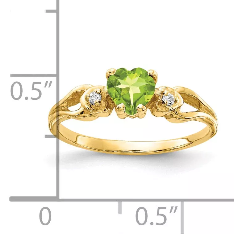 Solid 14k Yellow Gold 5mm Heart Simulated Peridot AAA CZ Ring