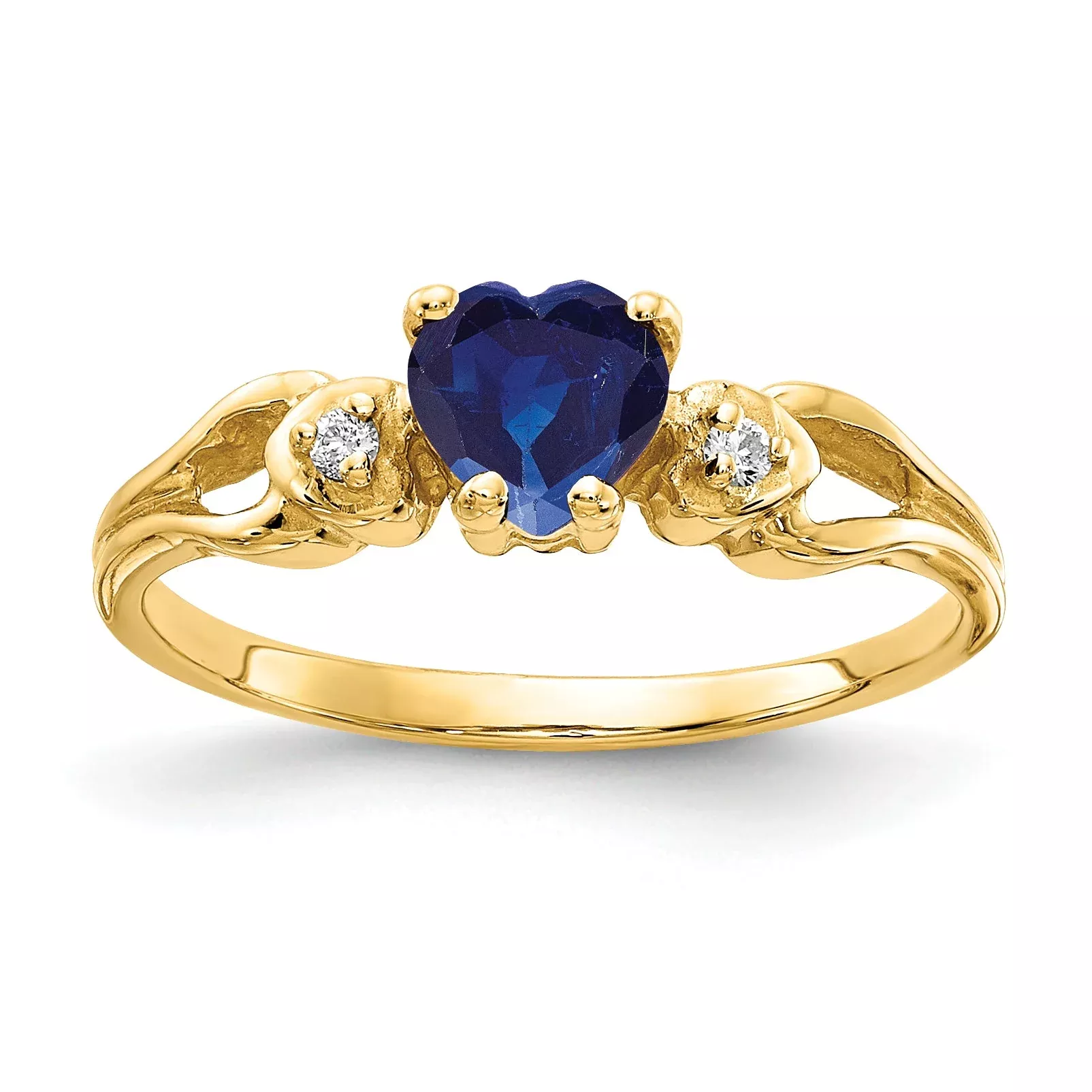 Solid 14k Yellow Gold 5mm Heart Simulated Sapphire AAA CZ Ring