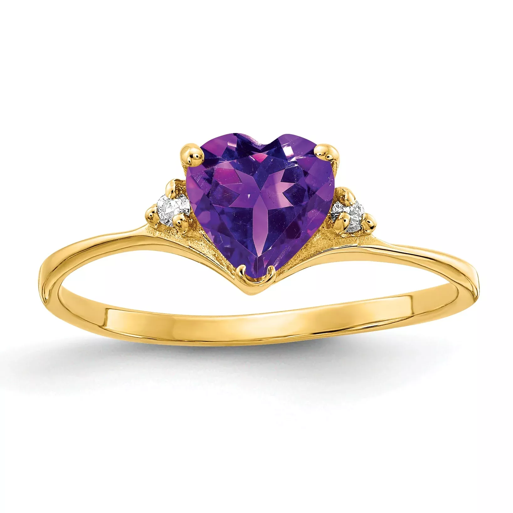 Solid 14k Yellow Gold 6mm Heart Simulated Amethyst AAA CZ Ring
