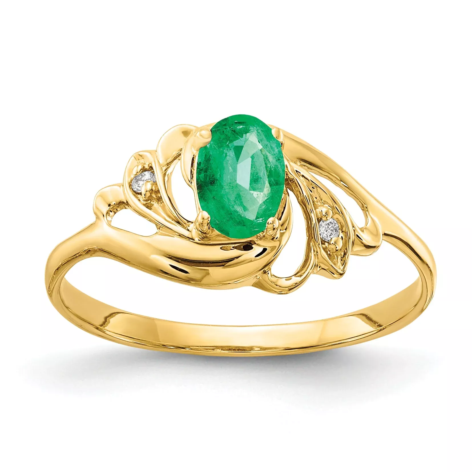 Solid 14k Yellow Gold 6x4mm Oval Simulated Emerald AA CZ Ring