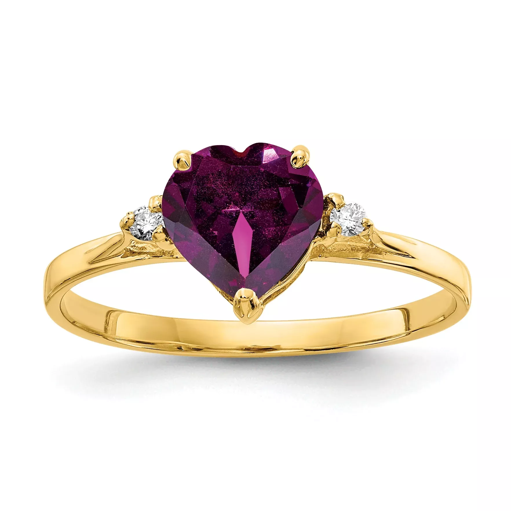 Solid 14k Yellow Gold 7mm Heart Rhodolite Simulated Garnet AAA CZ Ring