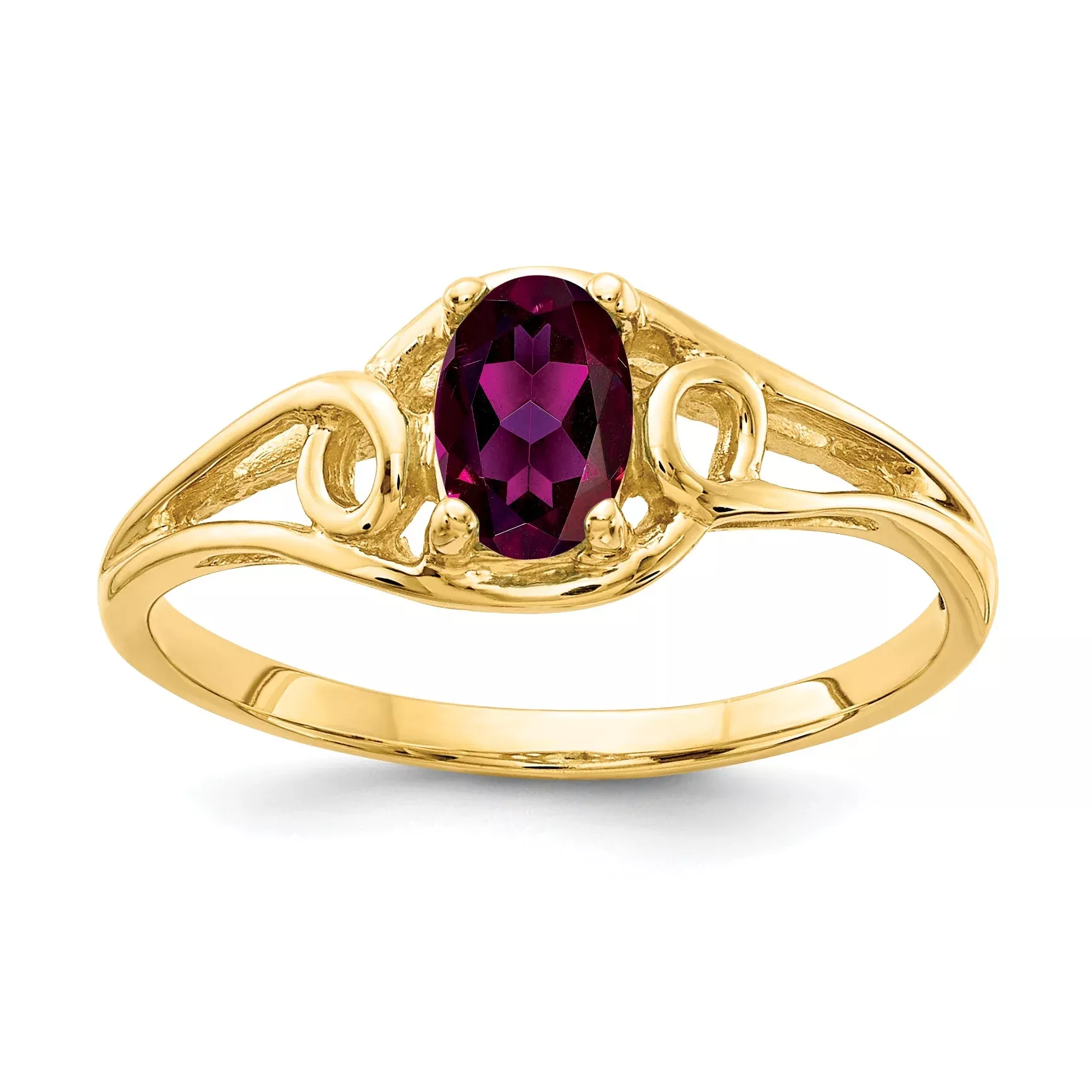 Solid 14k Yellow Gold 7x5mm Oval Rhodolite Simulated Garnet Ring