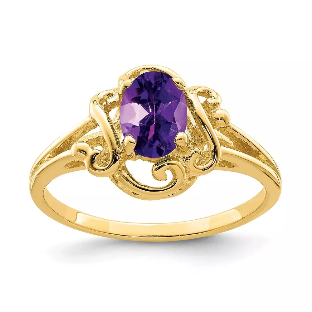 Solid 14k Yellow Gold 7x5mm Oval Simulated Amethyst Ring