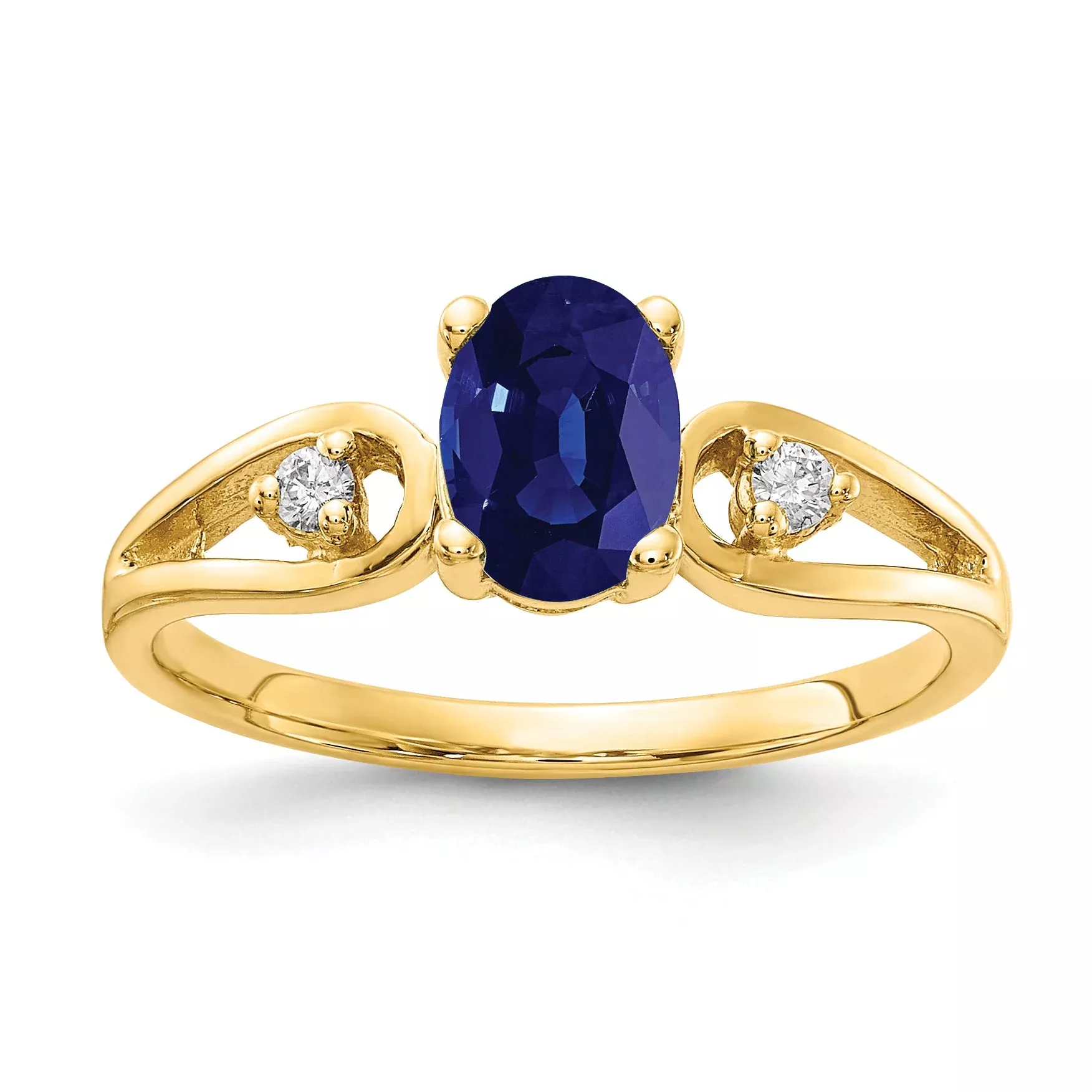 Solid 14k Yellow Gold 7x5mm Oval Simulated Sapphire VS CZ Ring