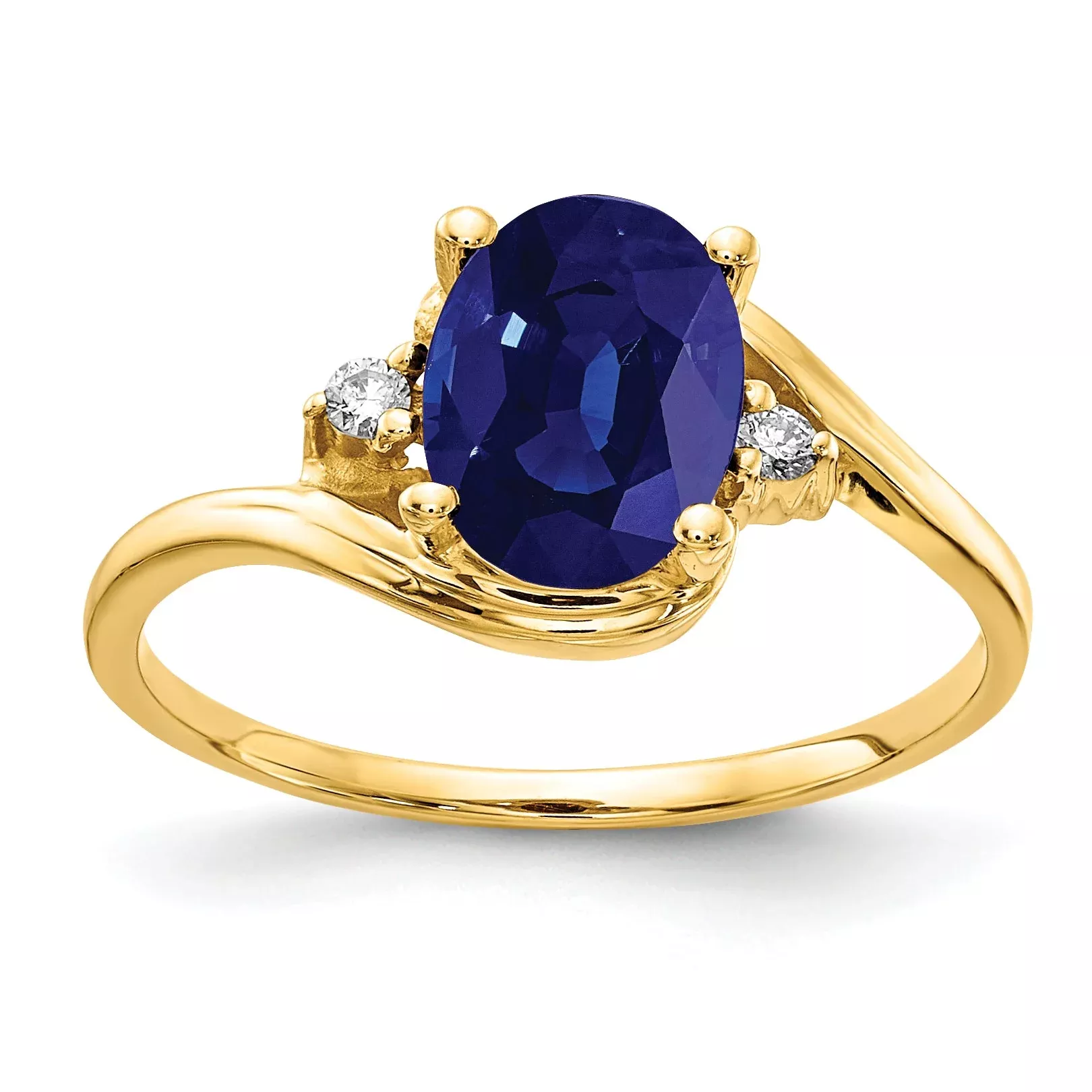 Solid 14k Yellow Gold 8x6mm Oval Simulated Sapphire AA CZ Ring